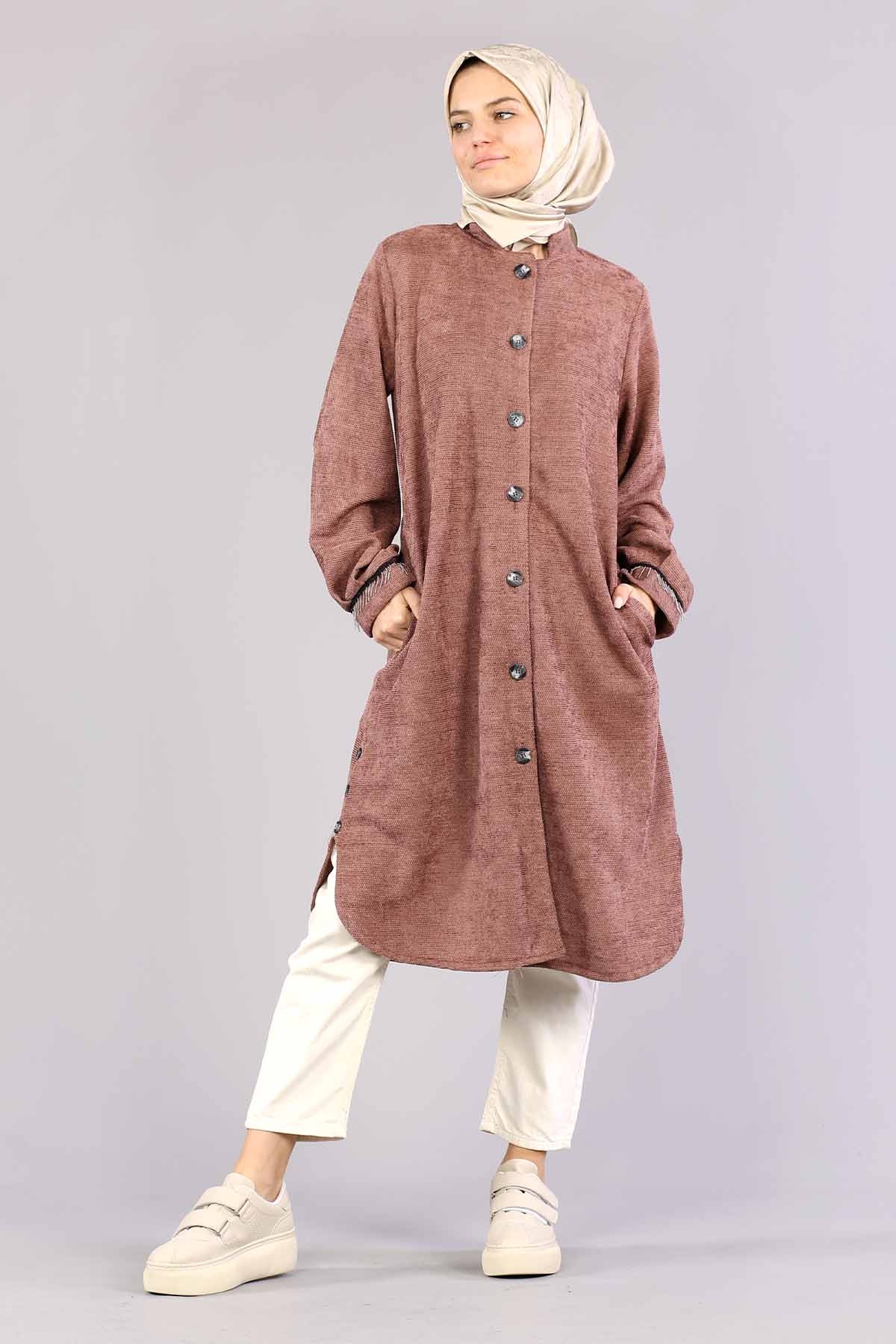 3394 Yan Düğme Tunik 40-48 - Bej - 1