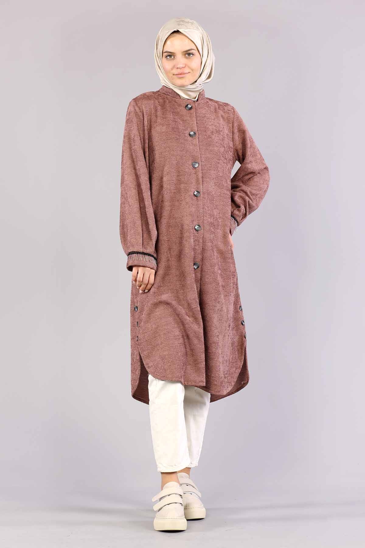 3394 Yan Düğme Tunik 40-48 - Bej - 2