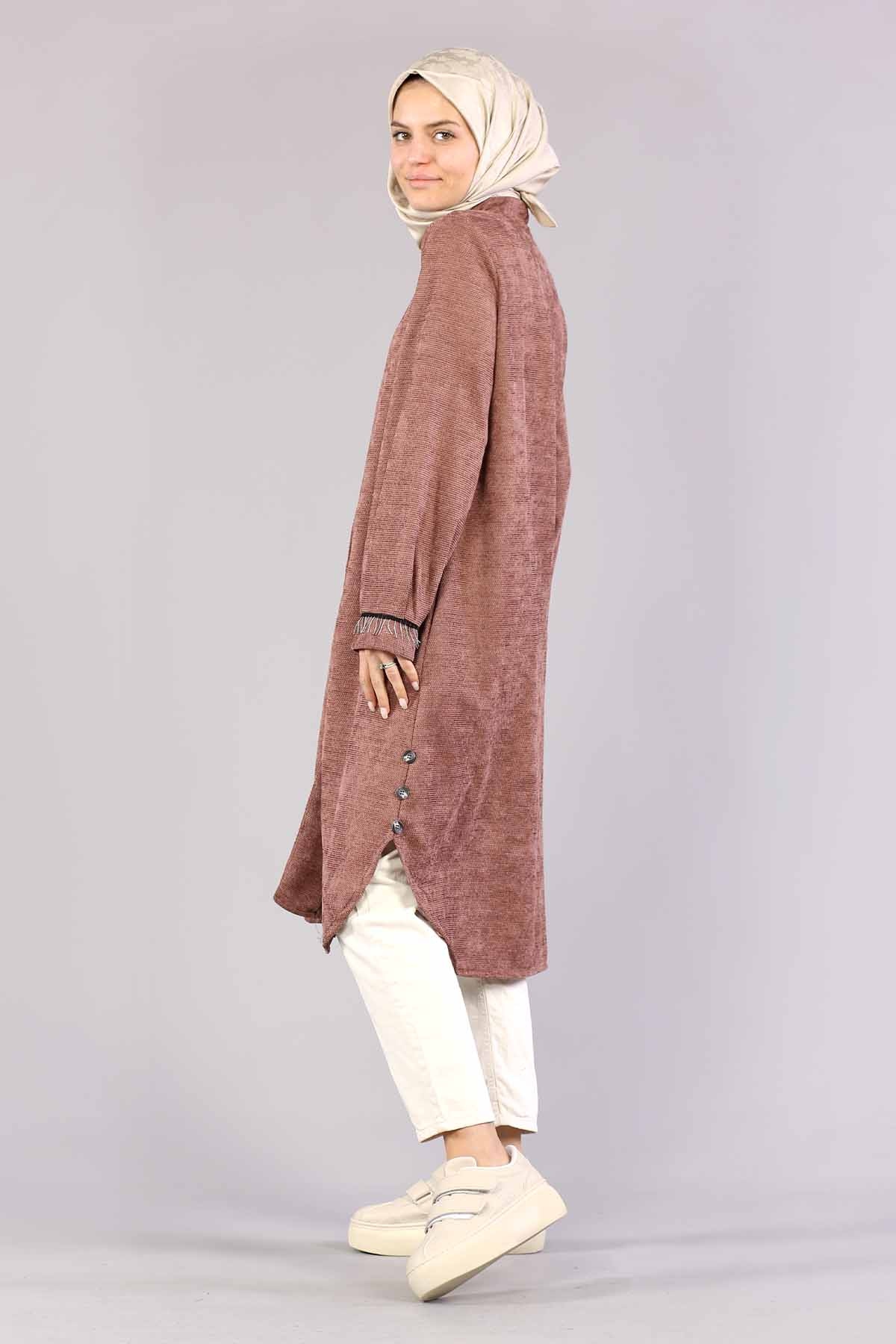 3394 Yan Düğme Tunik 40-48 - Bej - 3