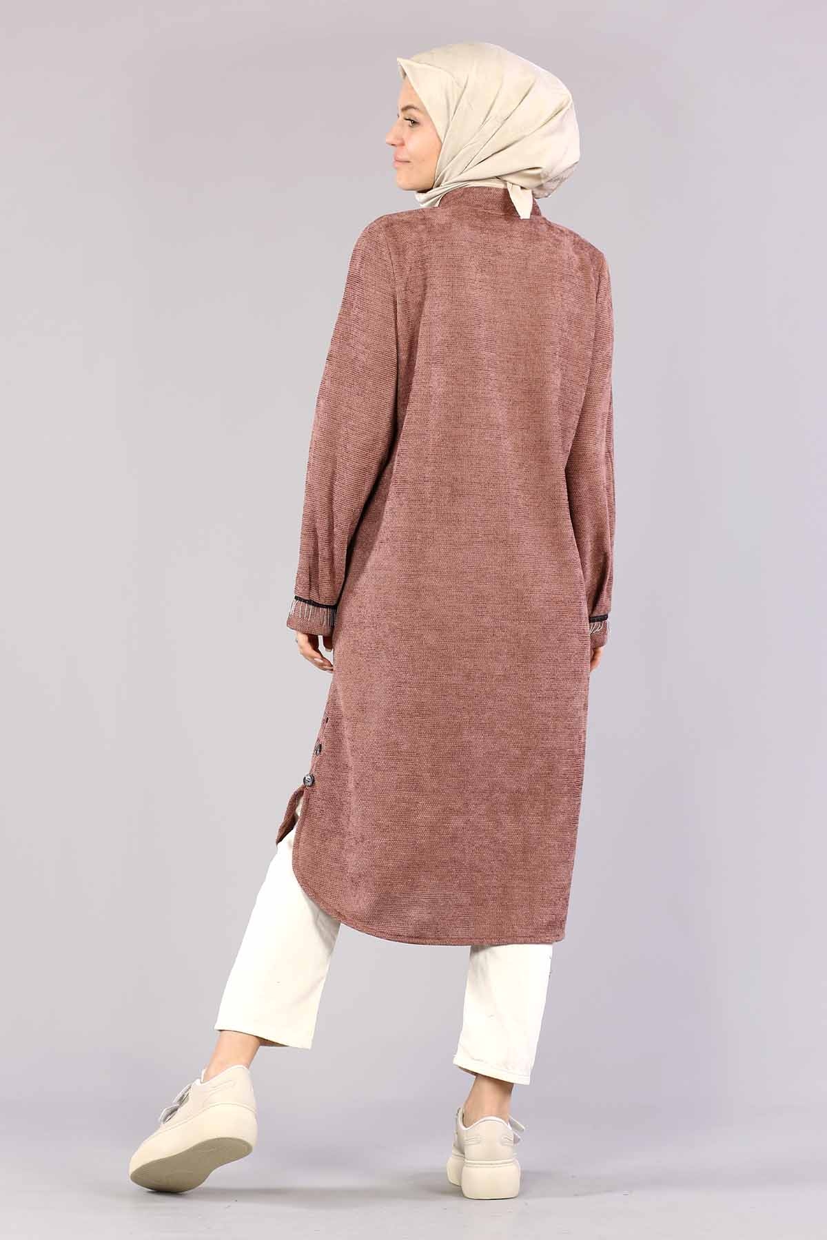 3394 Yan Düğme Tunik 40-48 - Bej - 4