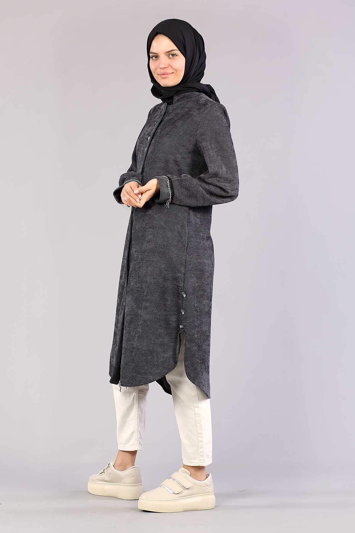 3394 Yan Düğme Tunik 40-48 - Gri - 1