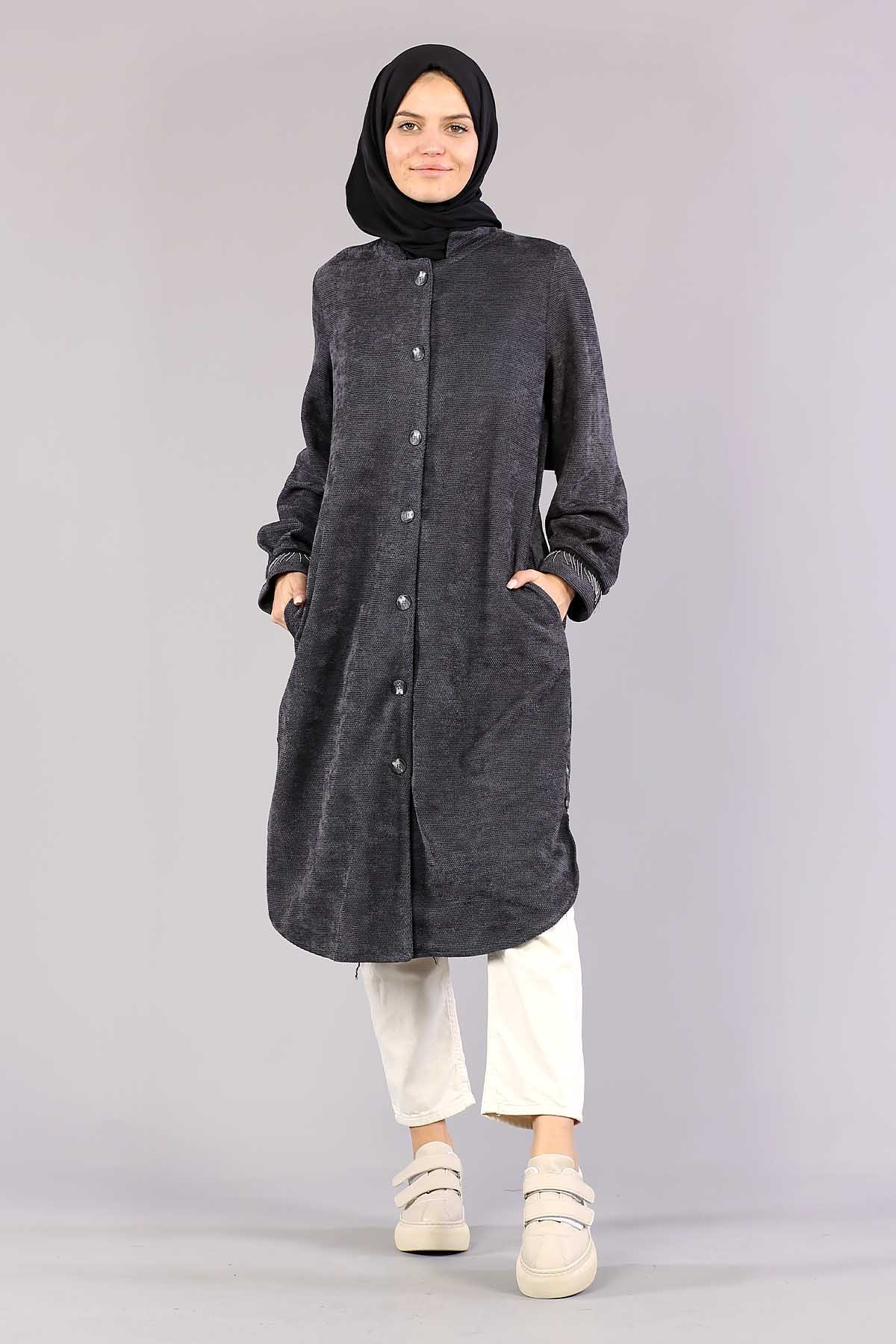 3394 Yan Düğme Tunik 40-48 - Gri - 2