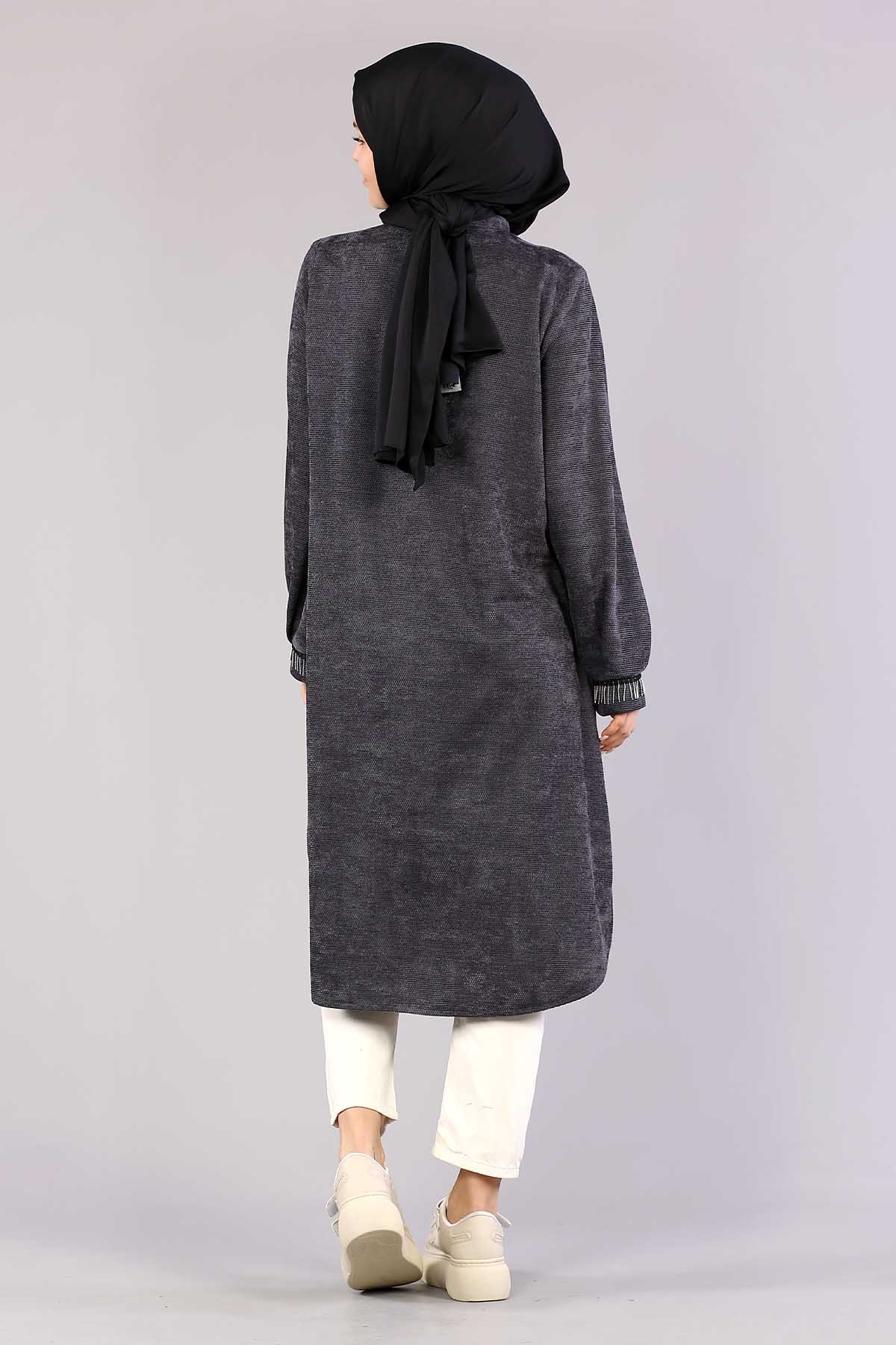 3394 Yan Düğme Tunik 40-48 - Gri - 5