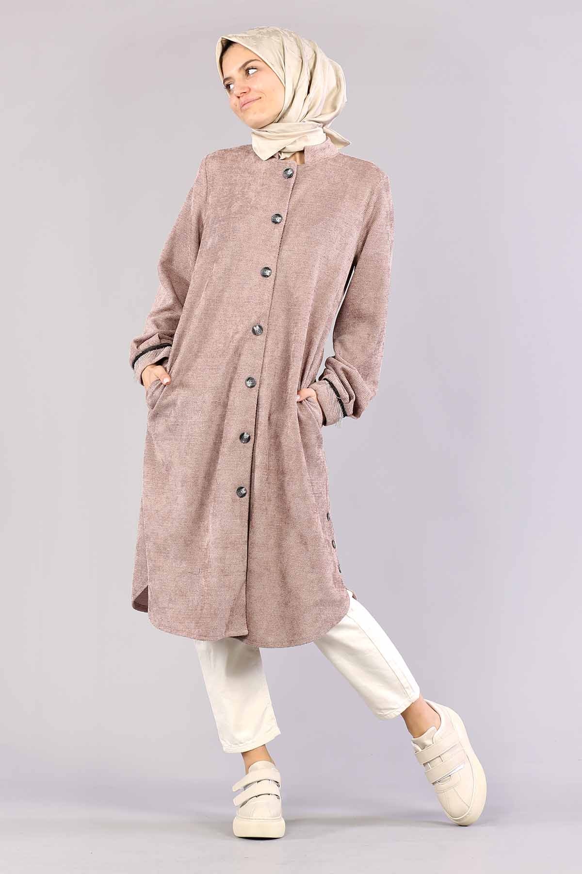 3394 Yan Düğme Tunik 40-48 - Gul - 1