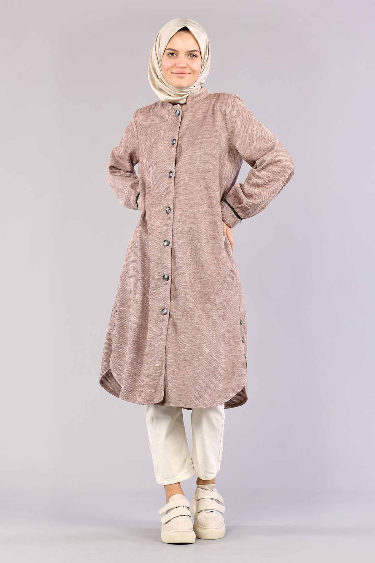 3394 Yan Düğme Tunik 40-48 - Gul - 2