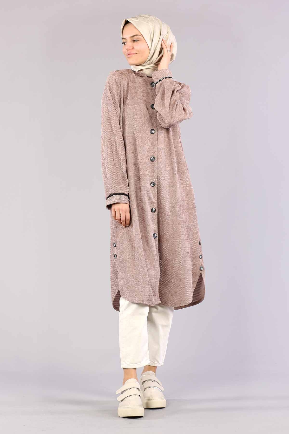 3394 Yan Düğme Tunik 40-48 - Gul - 3