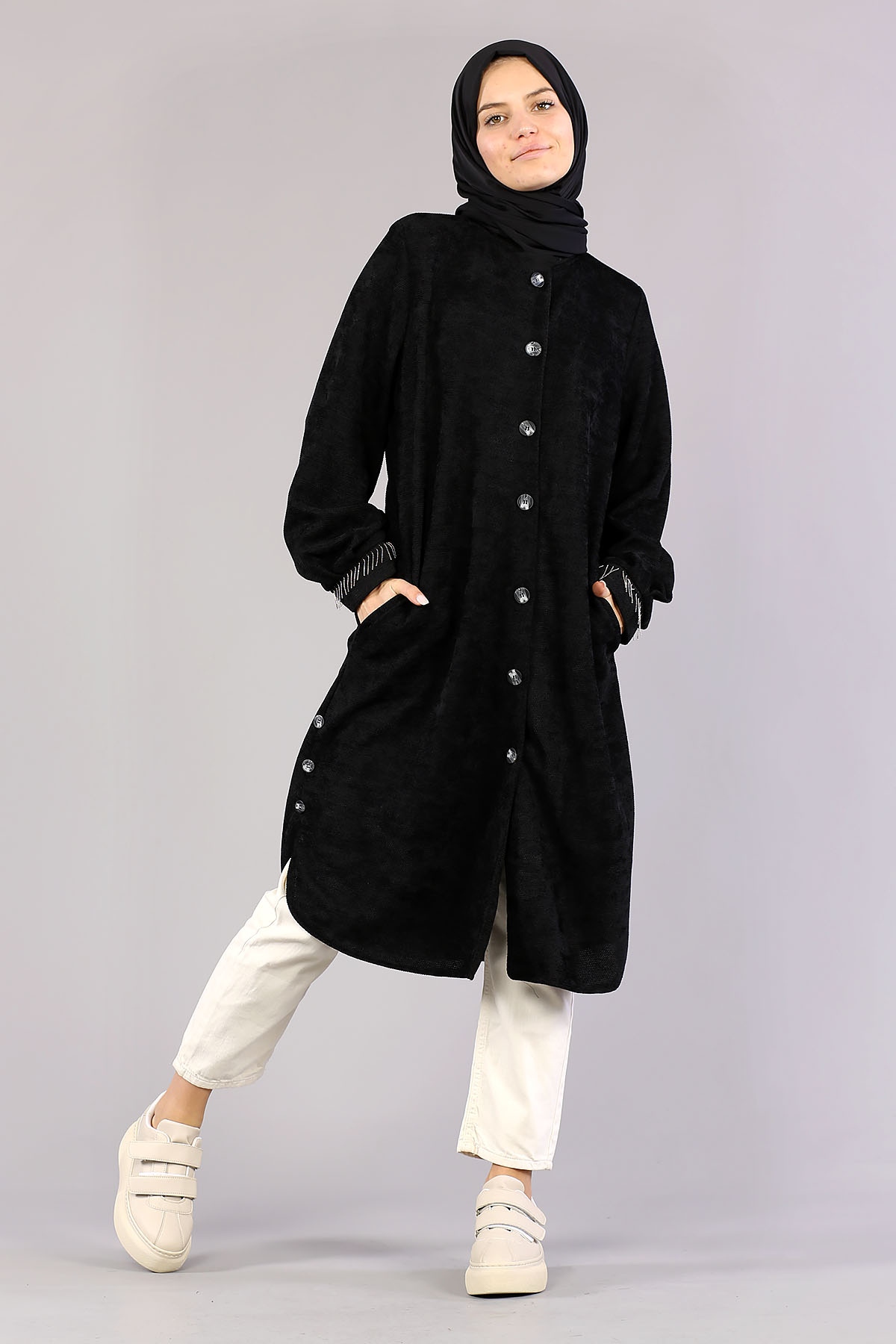 3394 Yan Düğme Tunik 40-48 - Siyah - 1