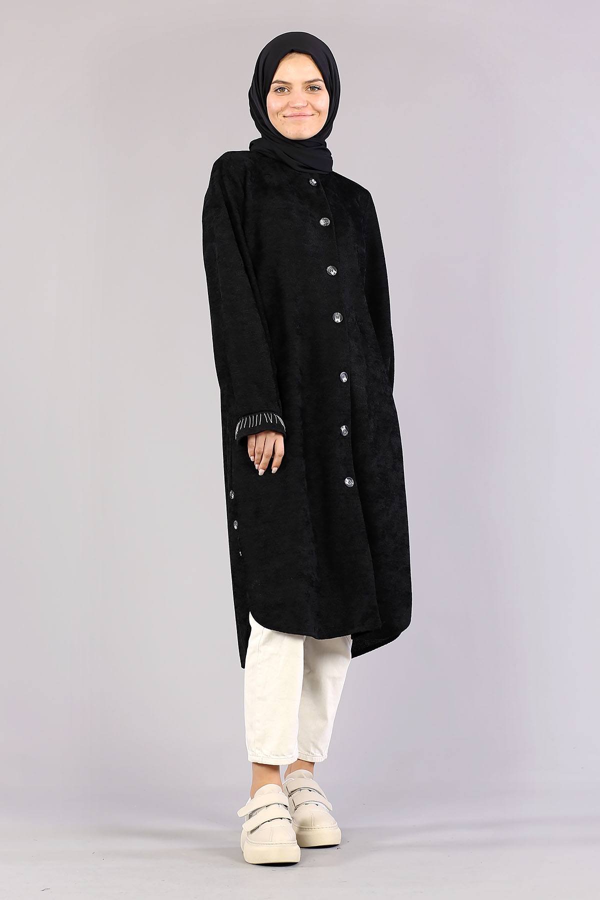 3394 Yan Düğme Tunik 40-48 - Siyah - 2