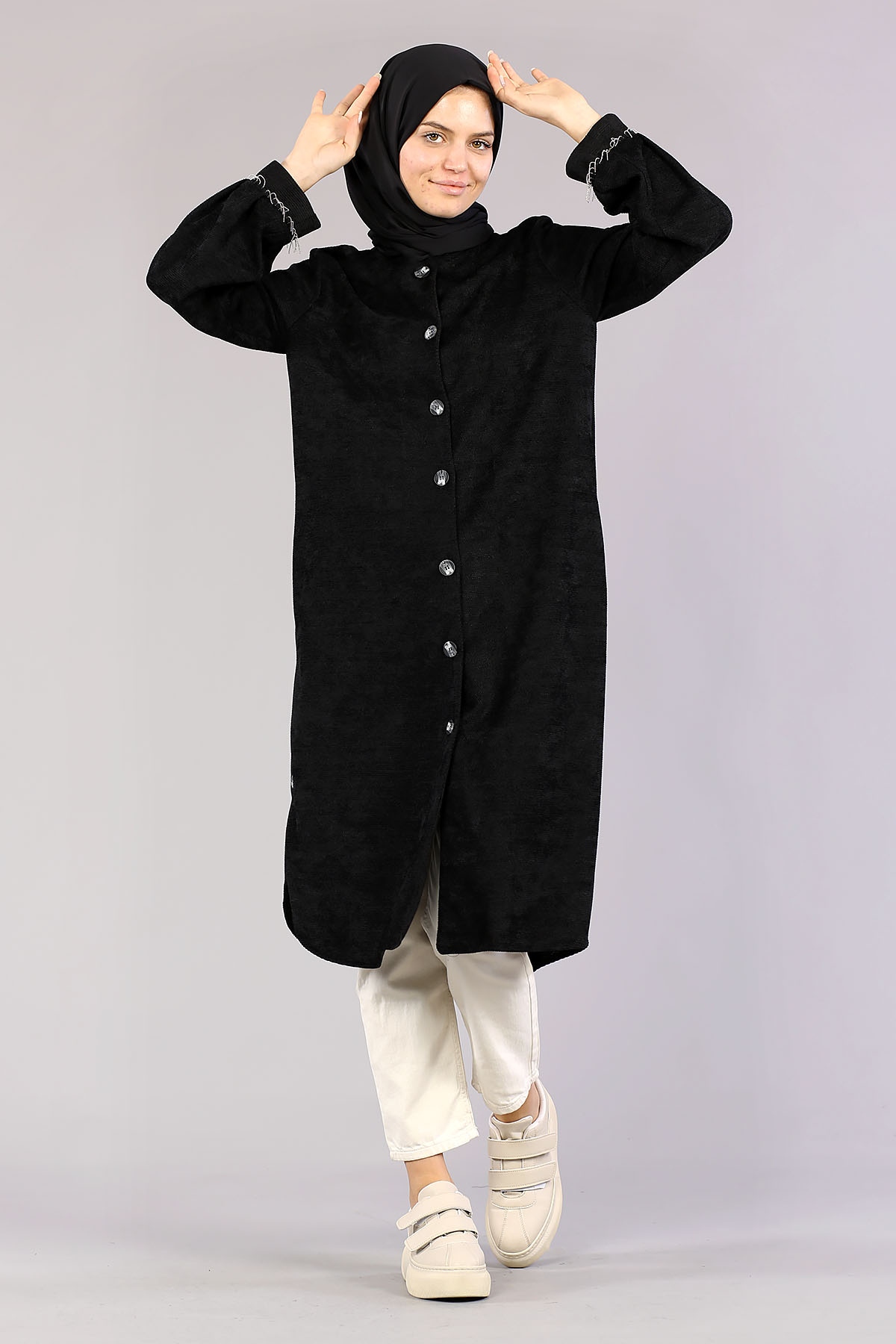 3394 Yan Düğme Tunik 40-48 - Siyah - 3