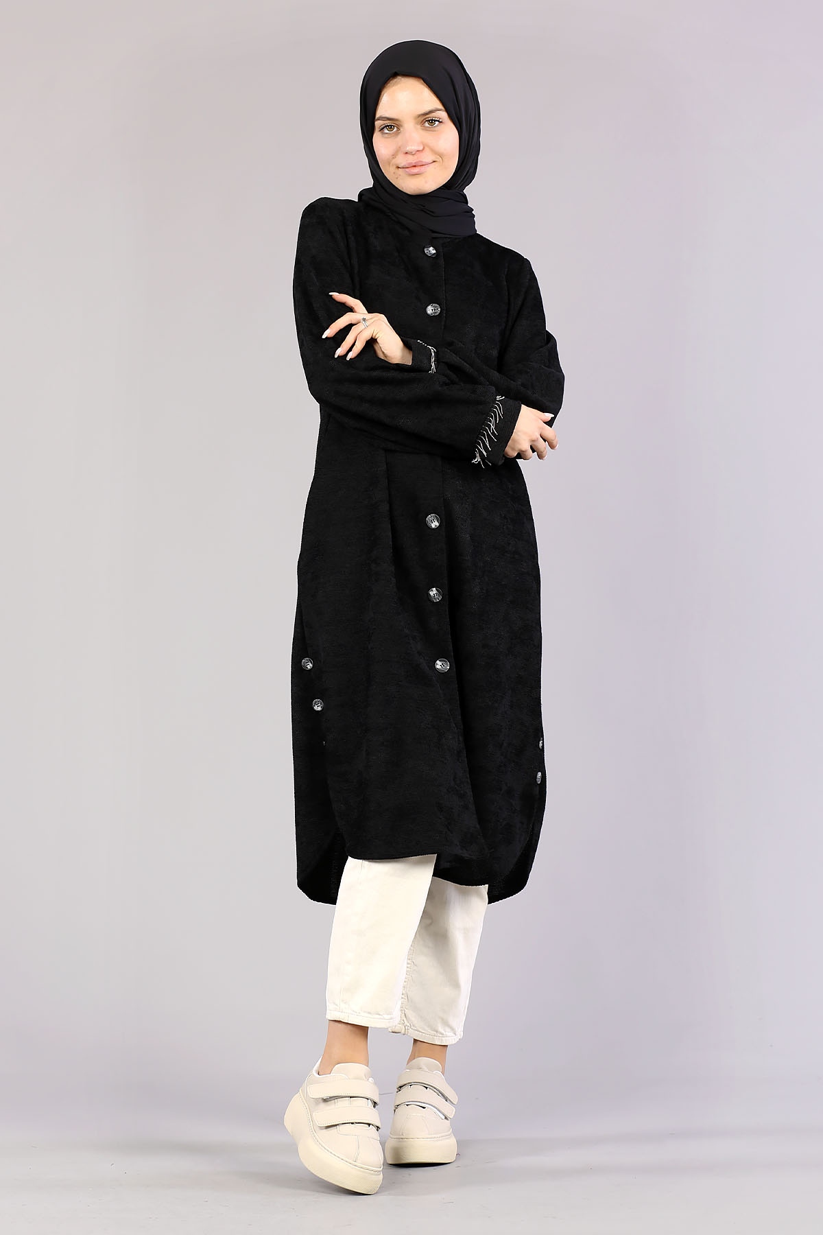 3394 Yan Düğme Tunik 40-48 - Siyah - 4