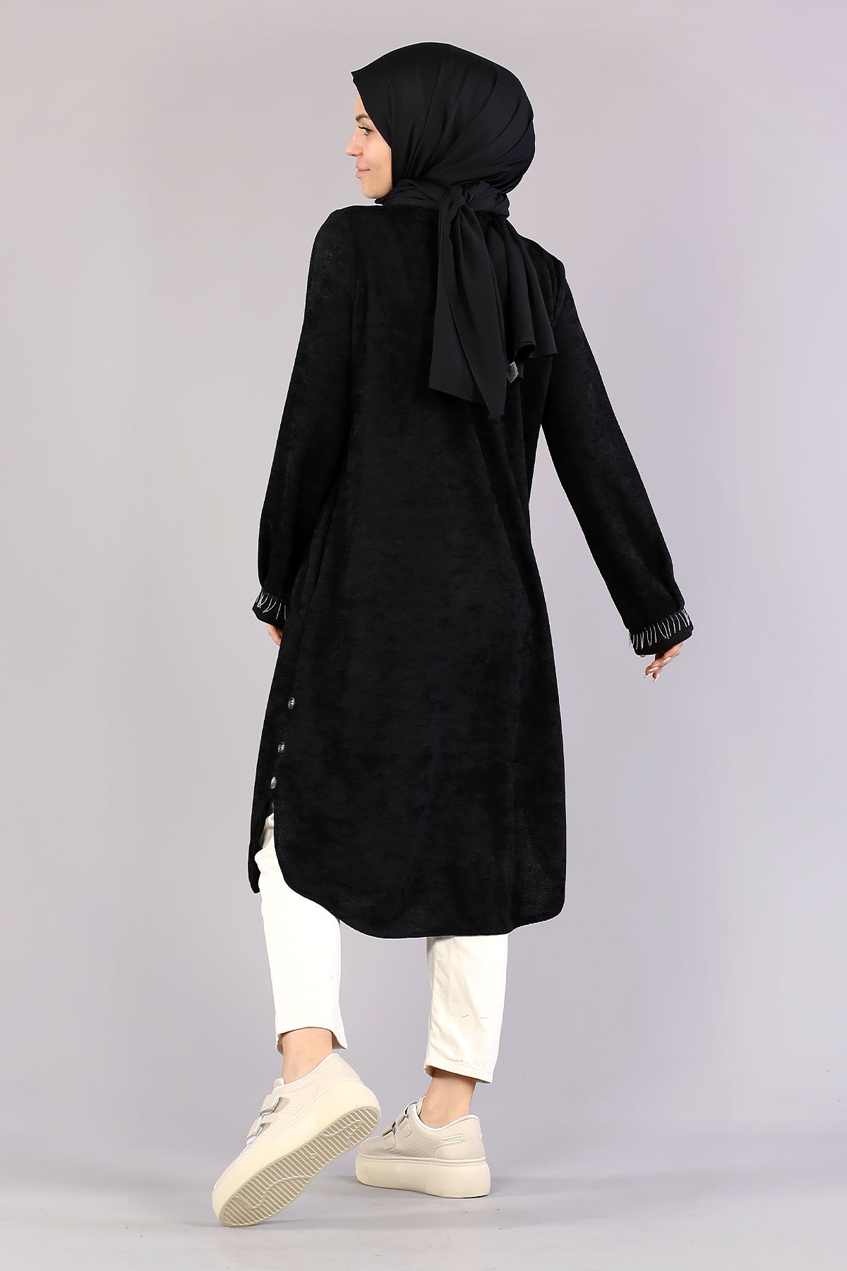 3394 Yan Düğme Tunik 40-48 - Siyah - 5