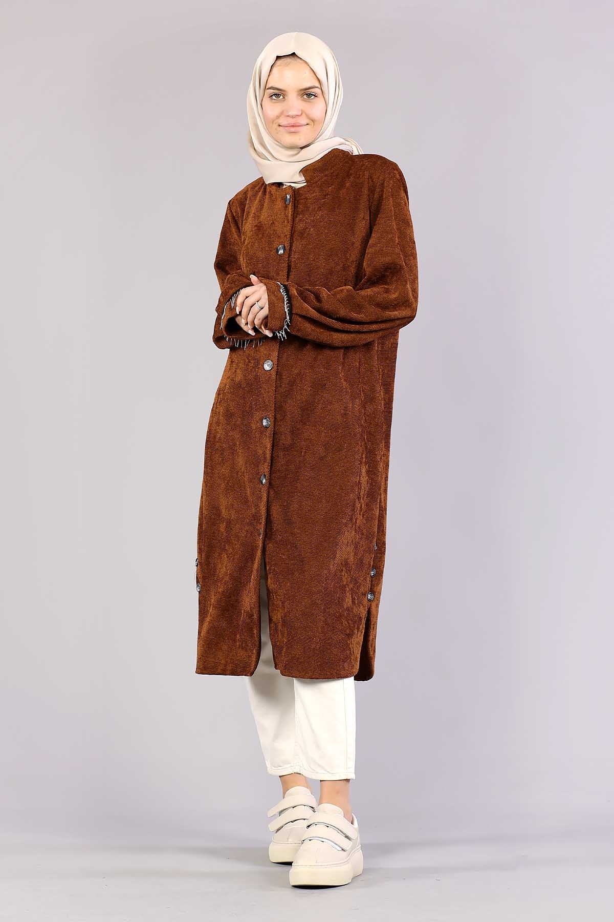 3394 Yan Düğme Tunik 40-48 - Taba - 1