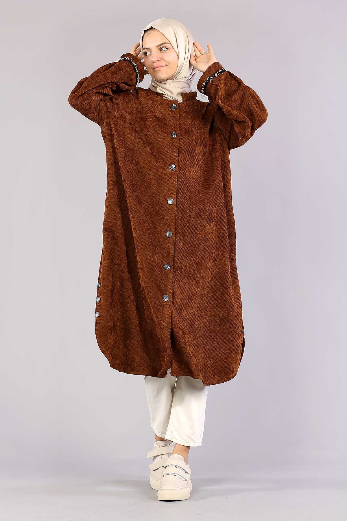 3394 Yan Düğme Tunik 40-48 - Taba - 2