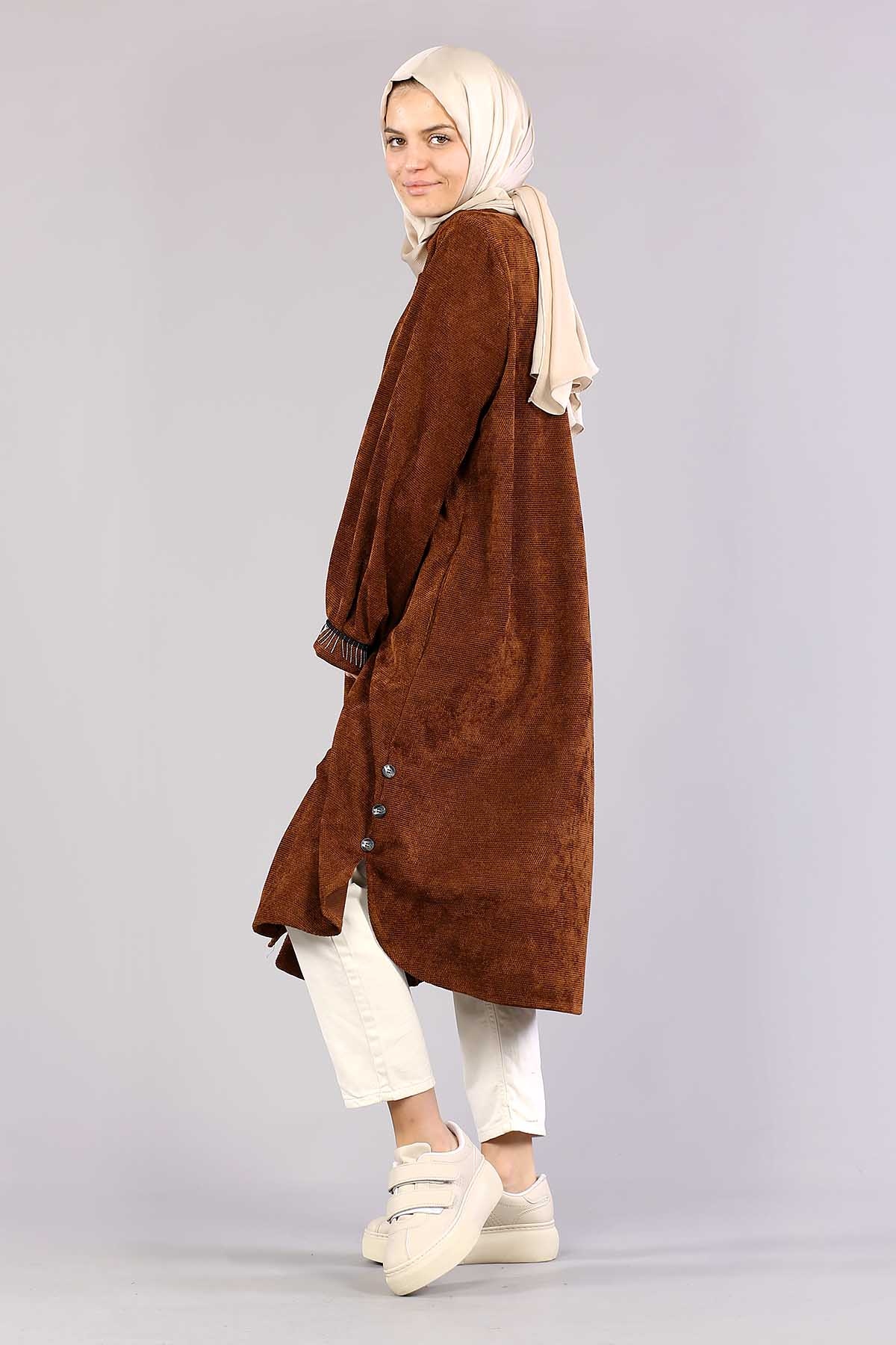 3394 Yan Düğme Tunik 40-48 - Taba - 3