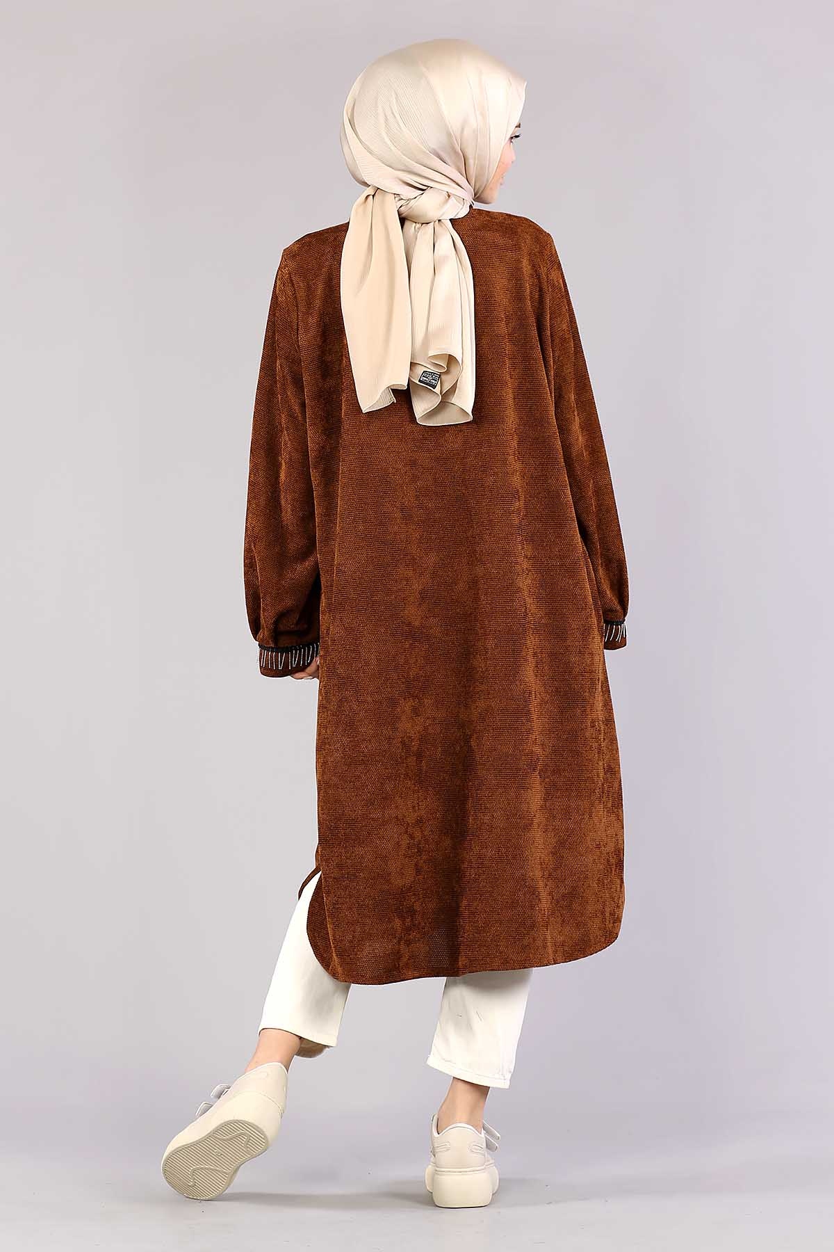 3394 Yan Düğme Tunik 40-48 - Taba - 4