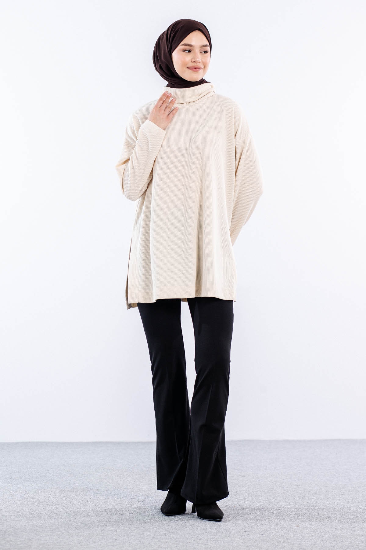 33957 örme Tunik Tek - Bej - 1