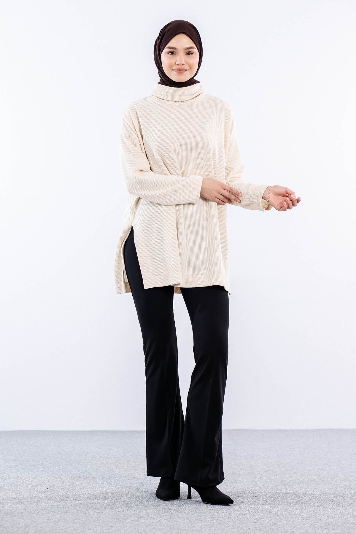 33957 örme Tunik Tek - Bej - 2