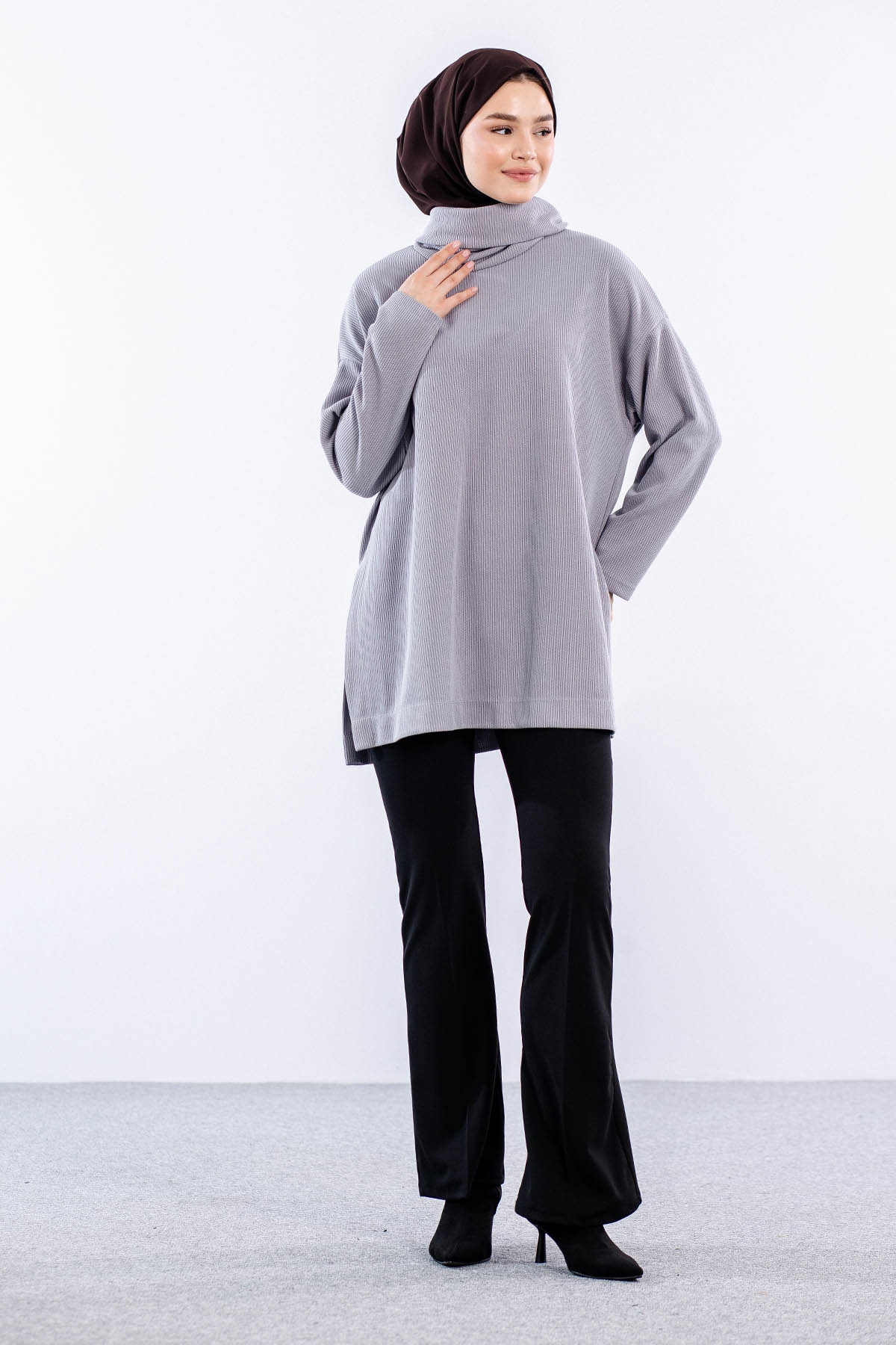 33957 örme Tunik Tek - Gri - 1