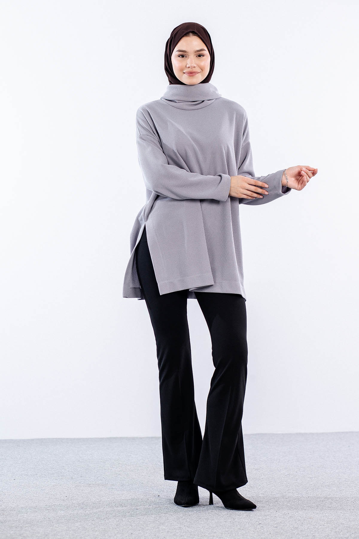 33957 örme Tunik Tek - Gri - 2