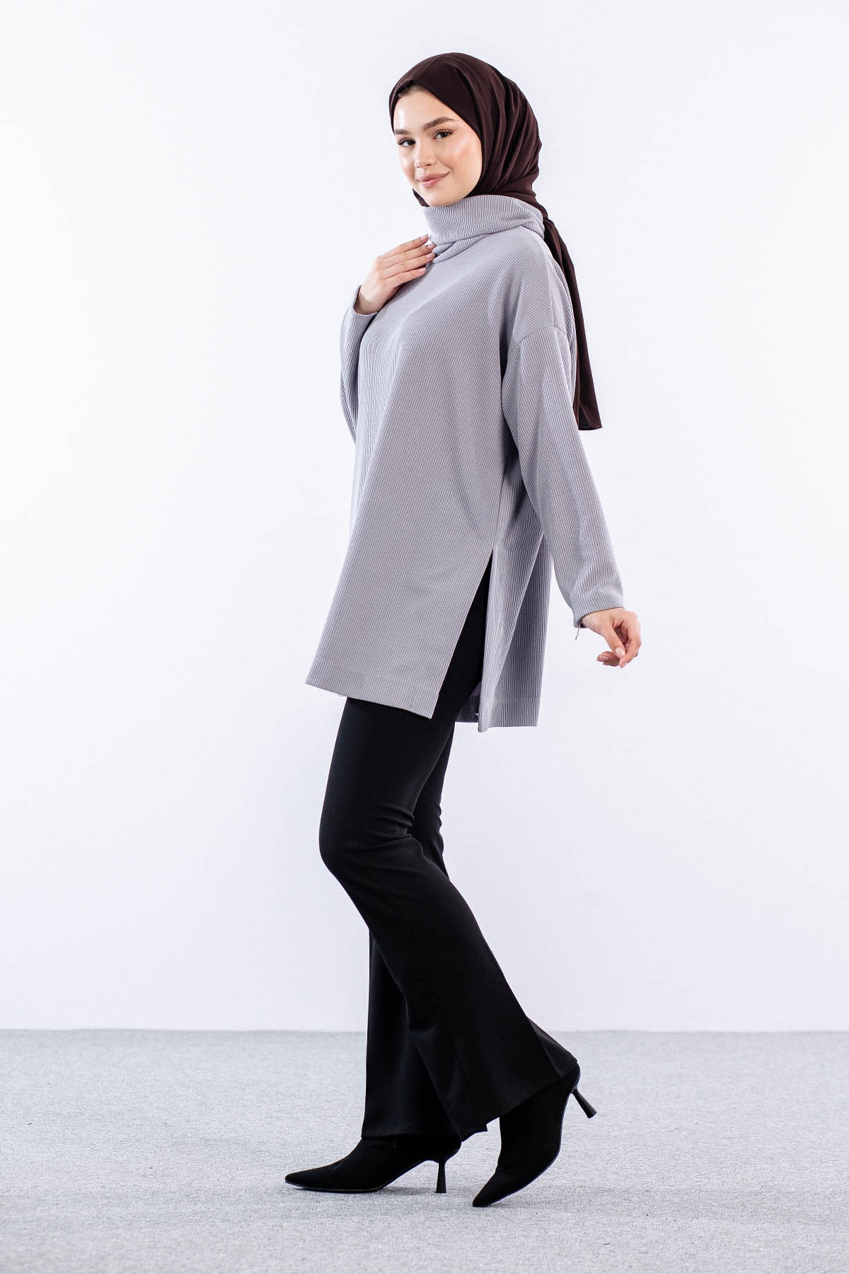 33957 örme Tunik Tek - Gri - 3