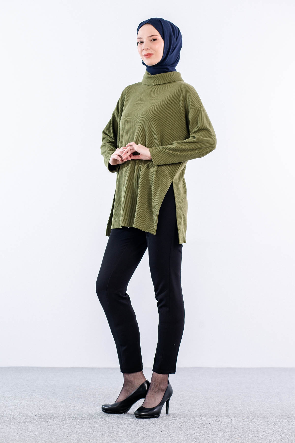 33957 örme Tunik Tek - Haki - 3