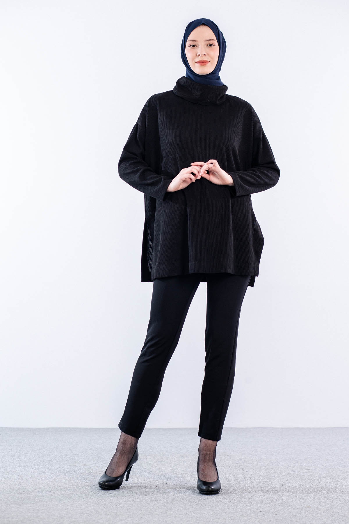 33957 örme Tunik Tek - Siyah - 1