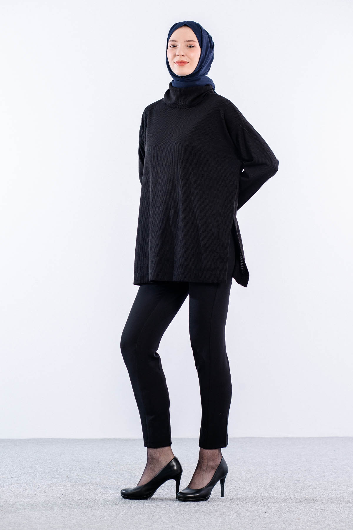 33957 örme Tunik Tek - Siyah - 3