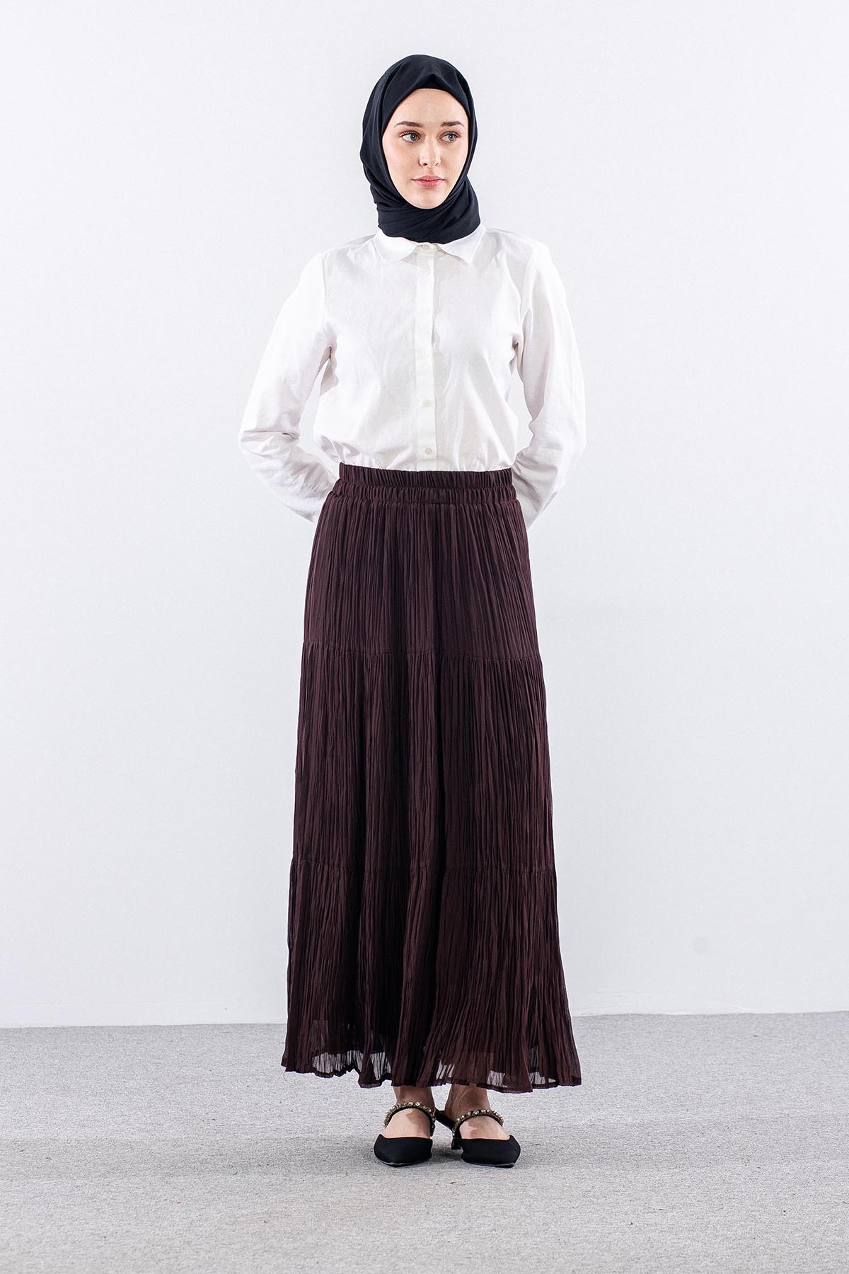 3406 Etek 1-2-3 Katli Sifon Kumas - Aci Kahve - 1