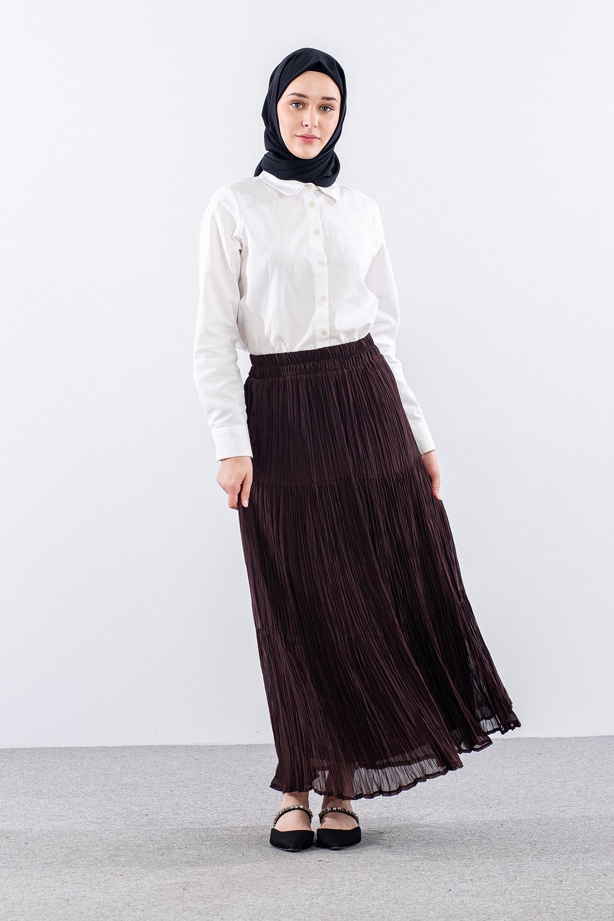 3406 Etek 1-2-3 Katli Sifon Kumas - Aci Kahve - 2