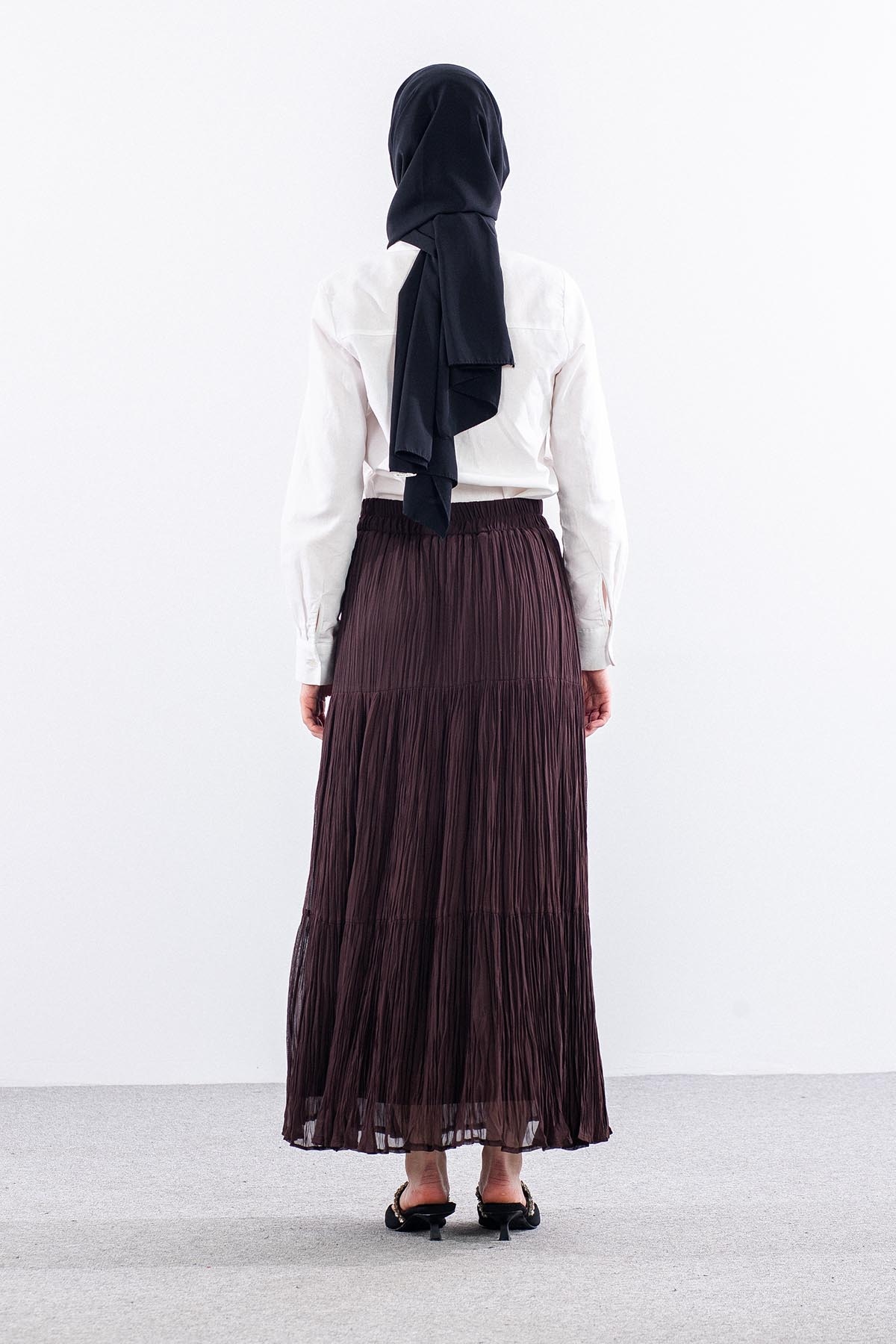 3406 Etek 1-2-3 Katli Sifon Kumas - Aci Kahve - 4