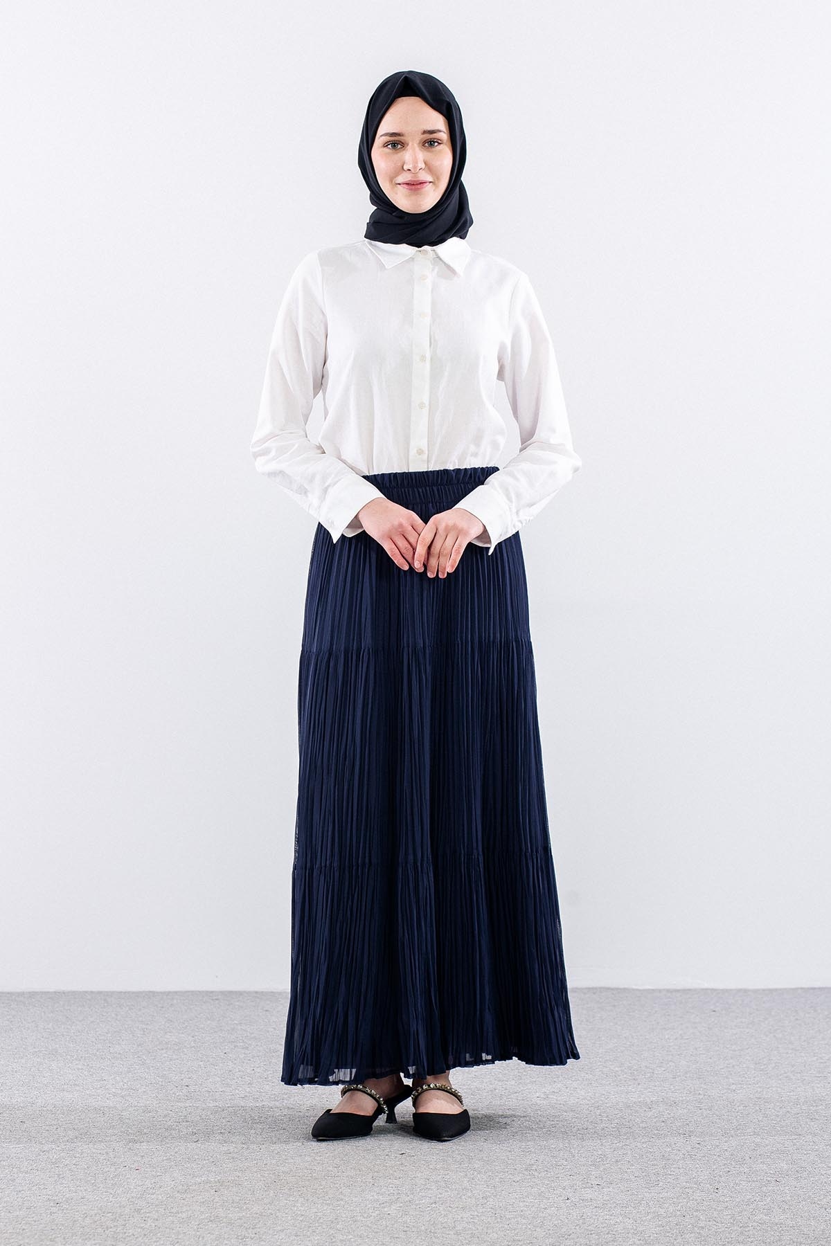 3406 Etek 1-2-3 Katli Sifon Kumas - Lacivert - 1