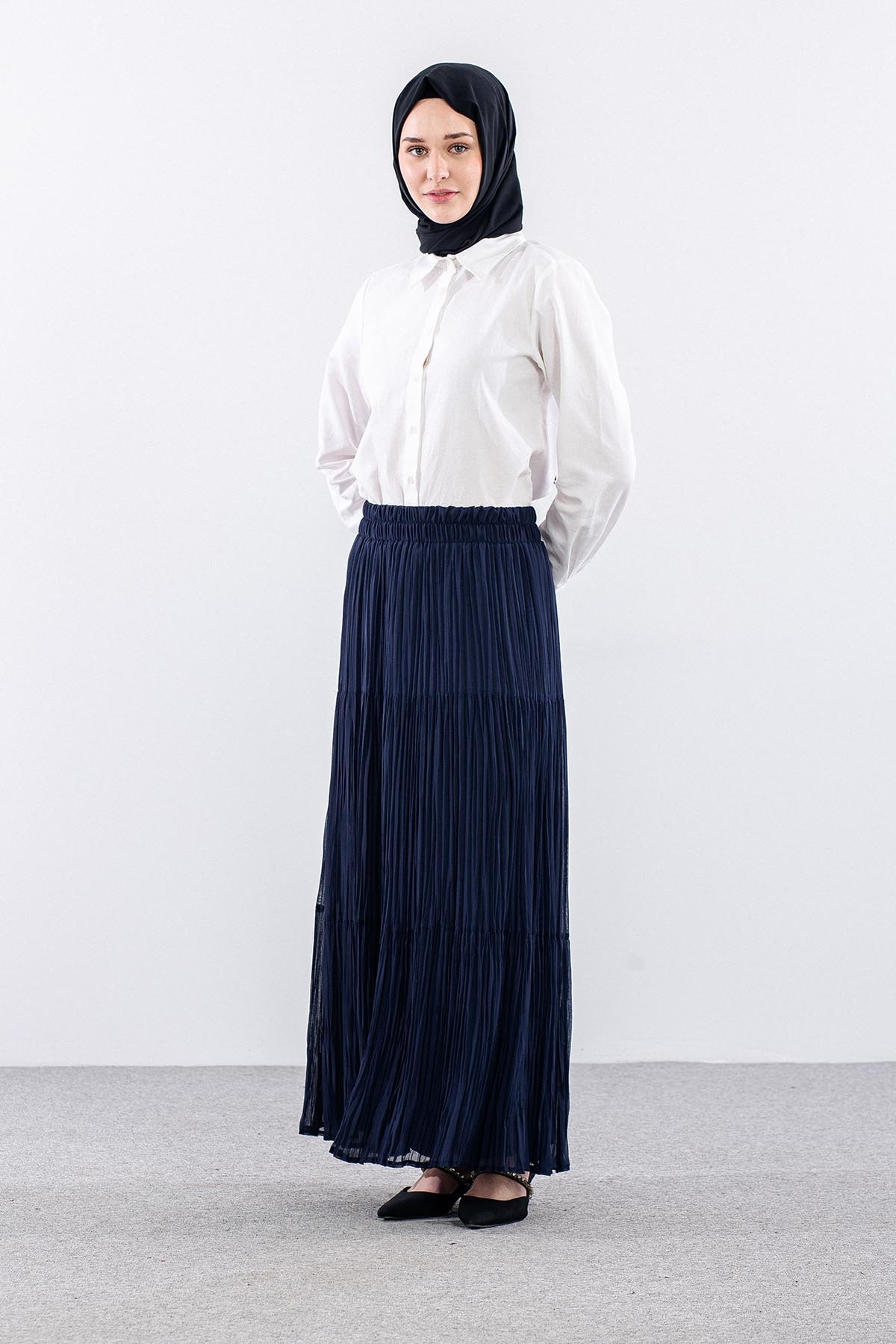 3406 Etek 1-2-3 Katli Sifon Kumas - Lacivert - 2