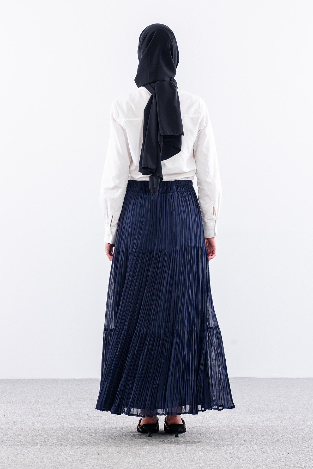 3406 Etek 1-2-3 Katli Sifon Kumas - Lacivert - 5