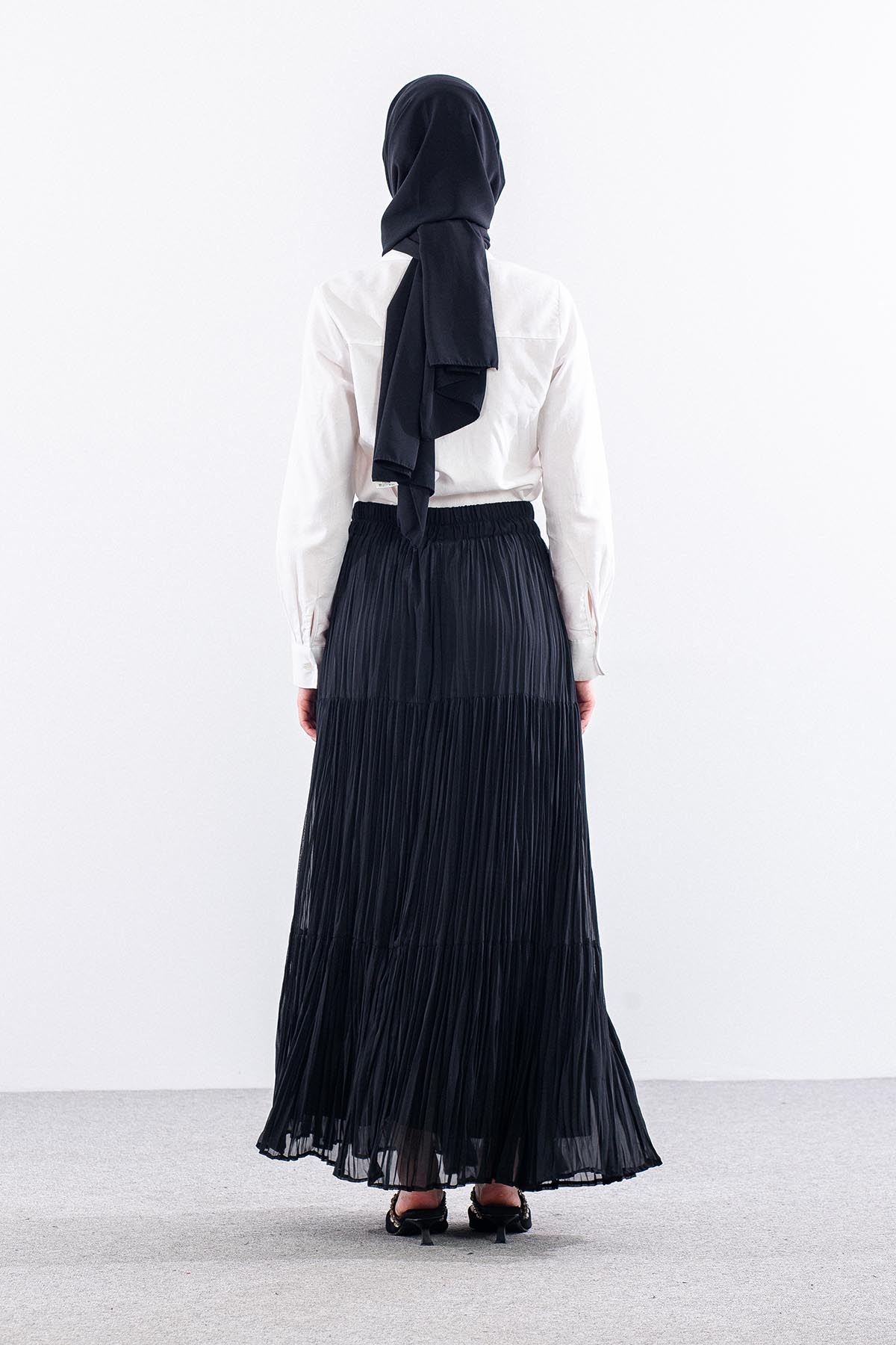 3406 Etek 1-2-3 Katli Sifon Kumas - Siyah - 5