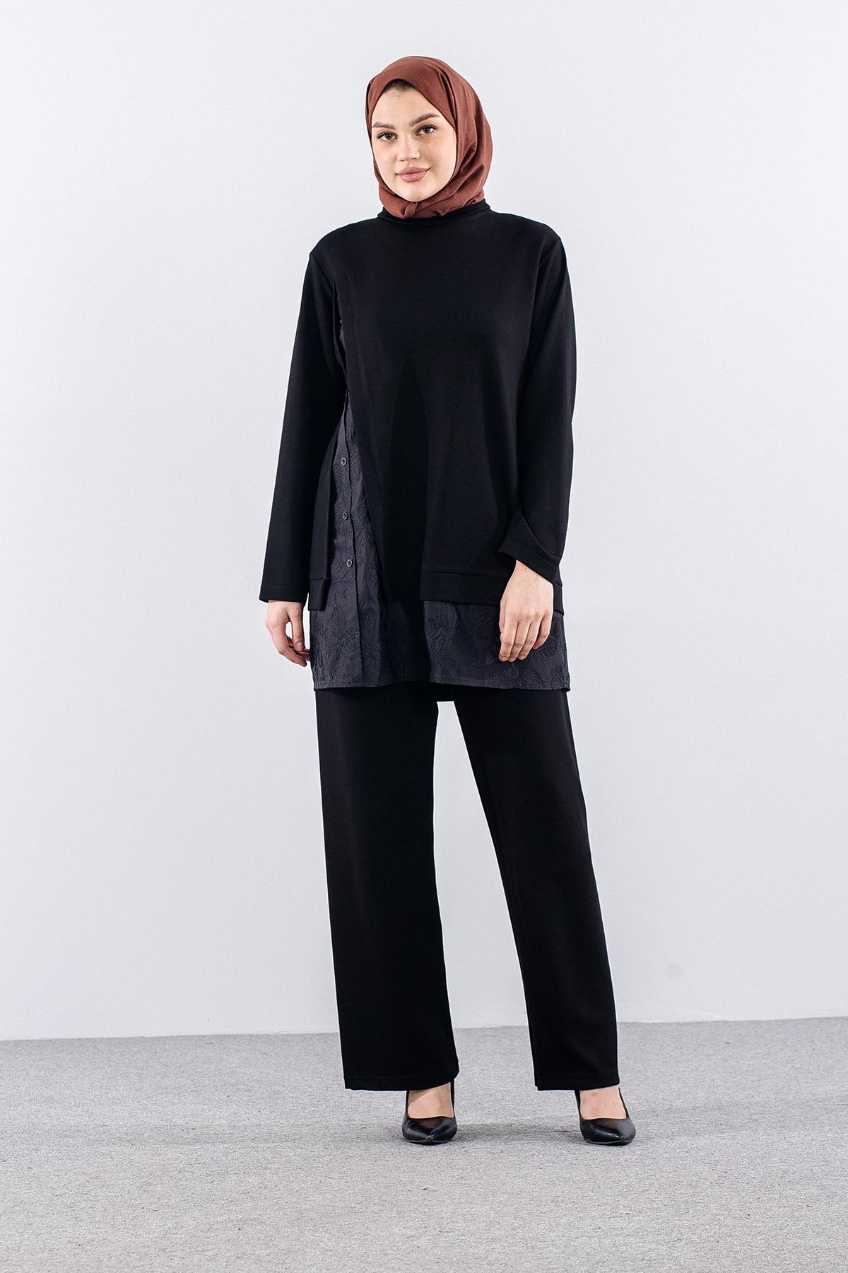 341 Takim 38-44 Dugme Nakis P Garni - Siyah - 2