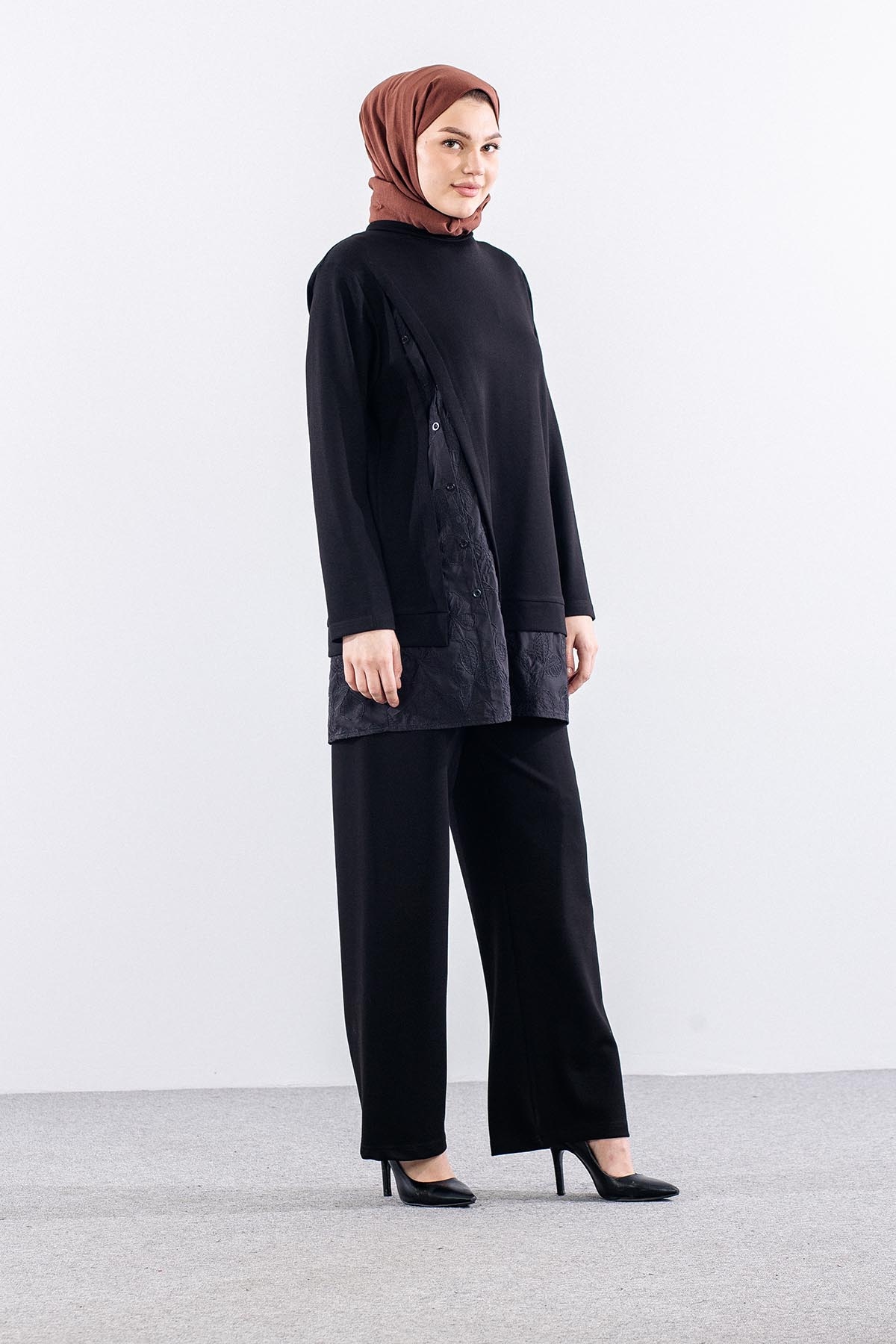 341 Takim 38-44 Dugme Nakis P Garni - Siyah - 3