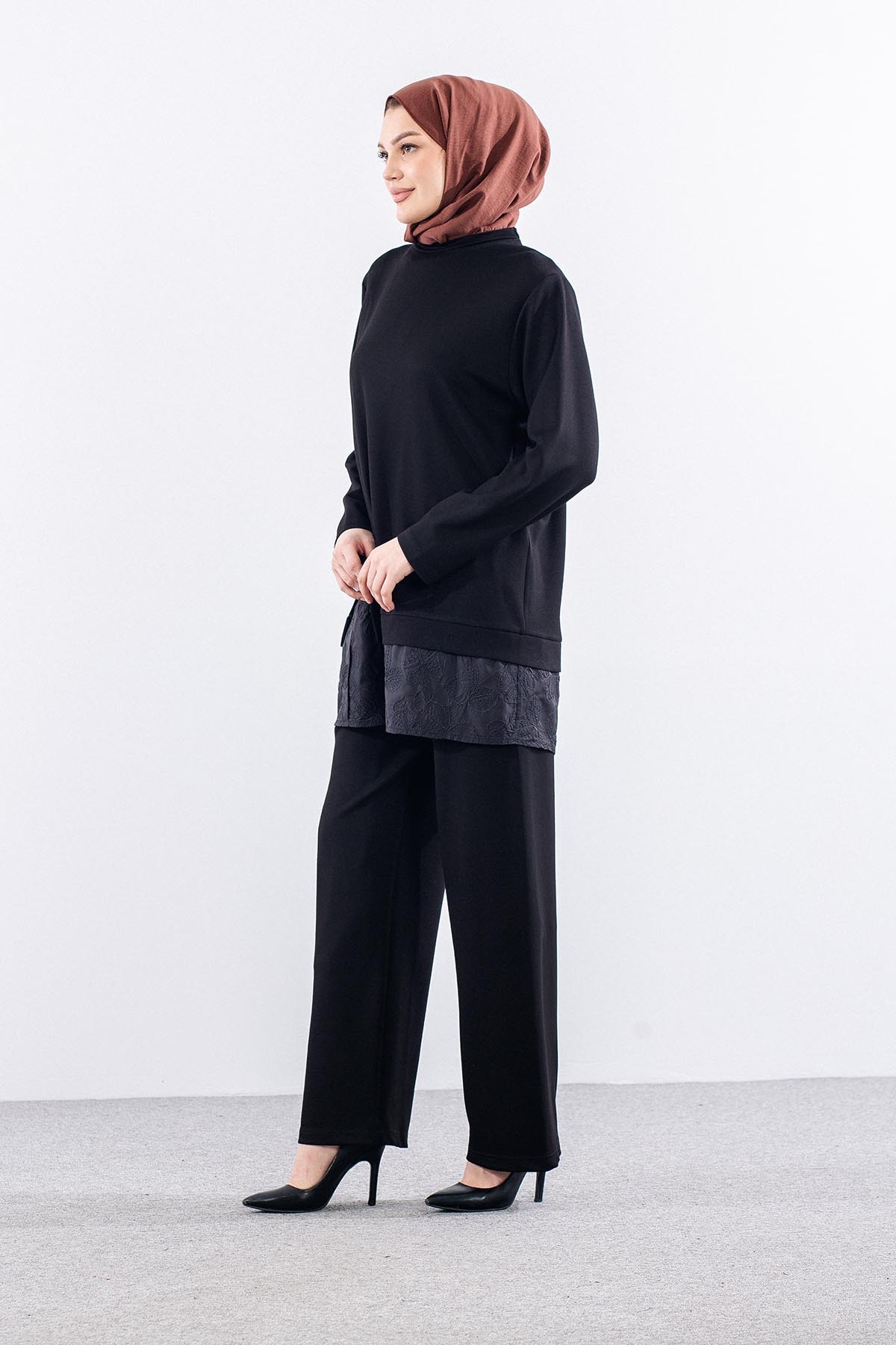 341 Takim 38-44 Dugme Nakis P Garni - Siyah - 4