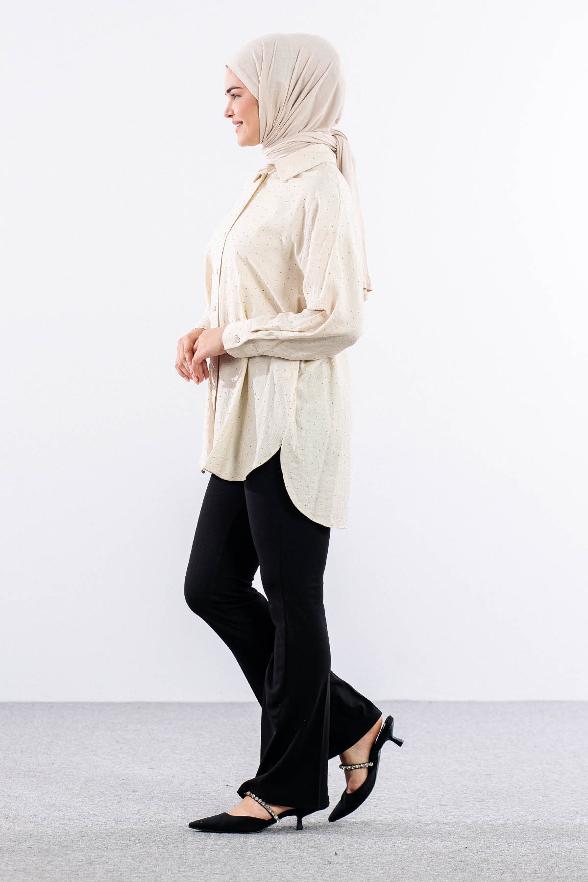 34616 Taşli Tunik Tek - Bej - 2