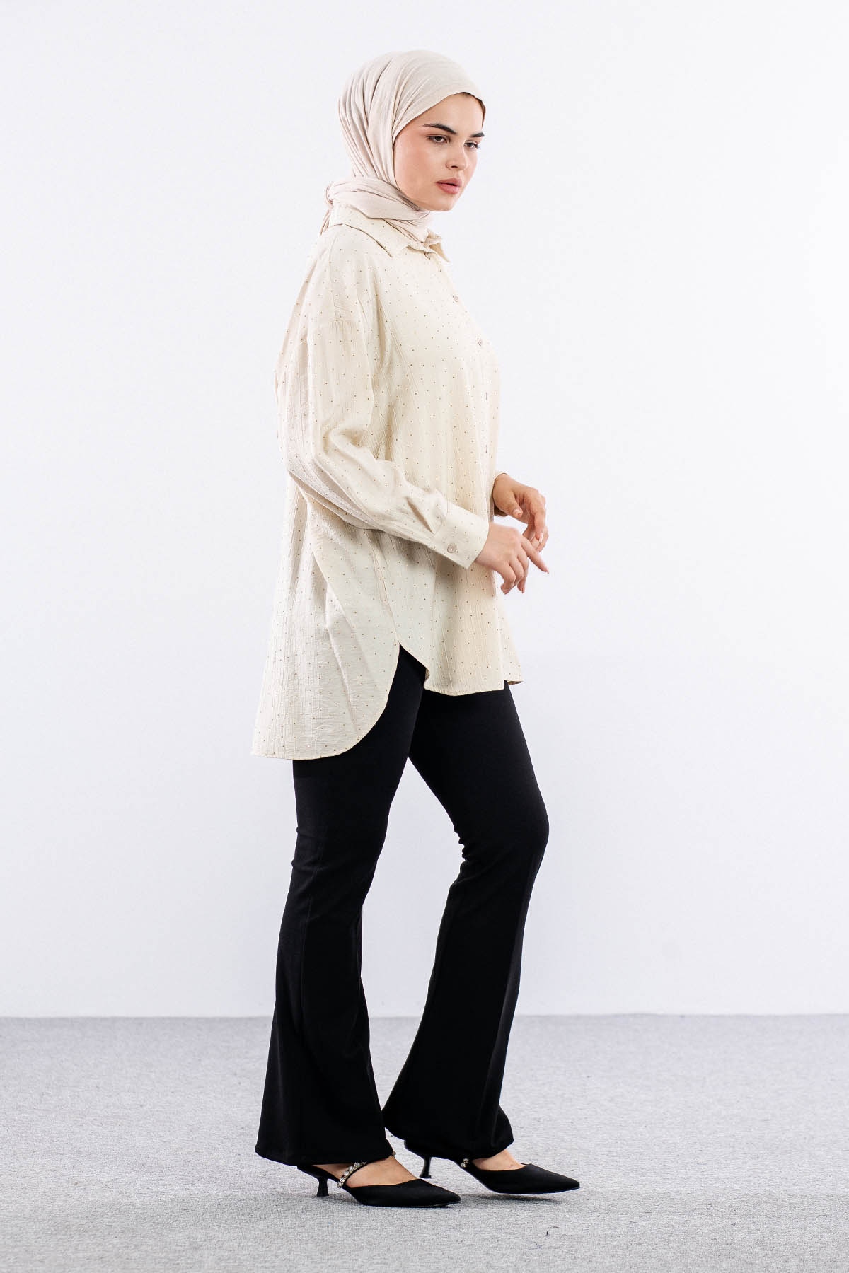 34616 Taşli Tunik Tek - Bej - 3