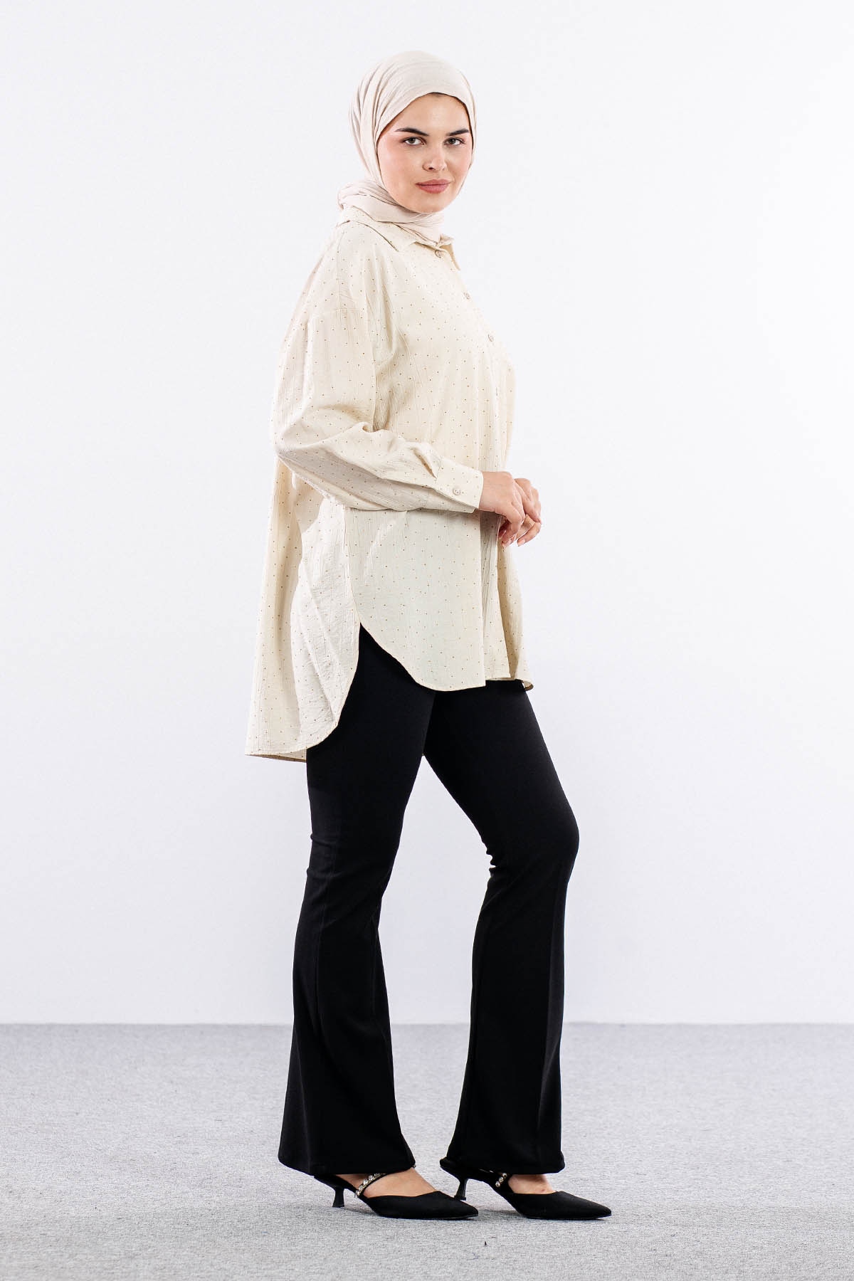 34616 Taşli Tunik Tek - Bej - 4