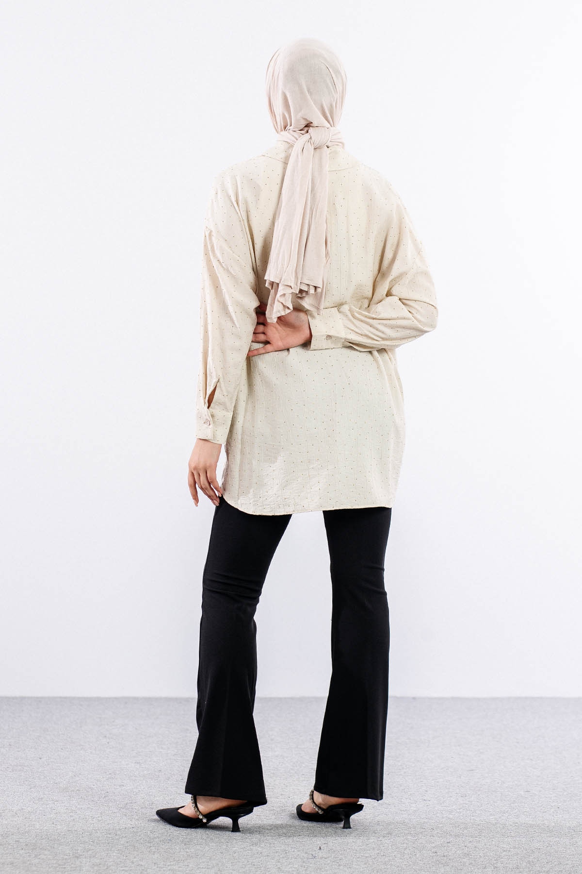 34616 Taşli Tunik Tek - Bej - 5