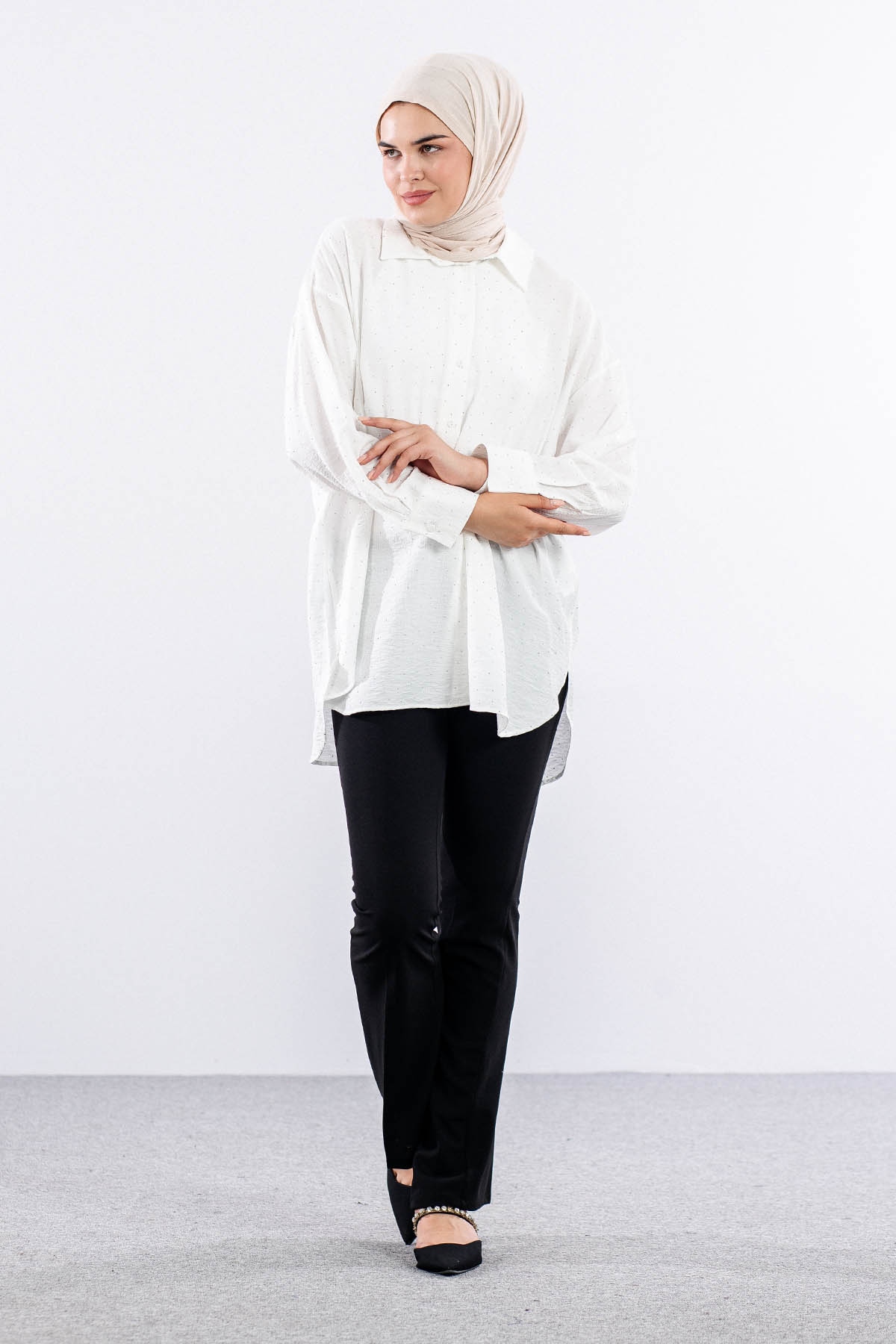 34616 Taşli Tunik Tek - Ekru - 2