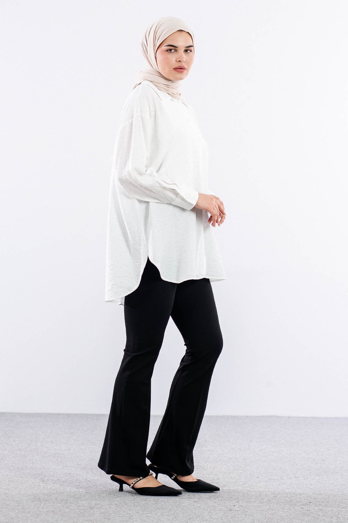 34616 Taşli Tunik Tek - Ekru - 3