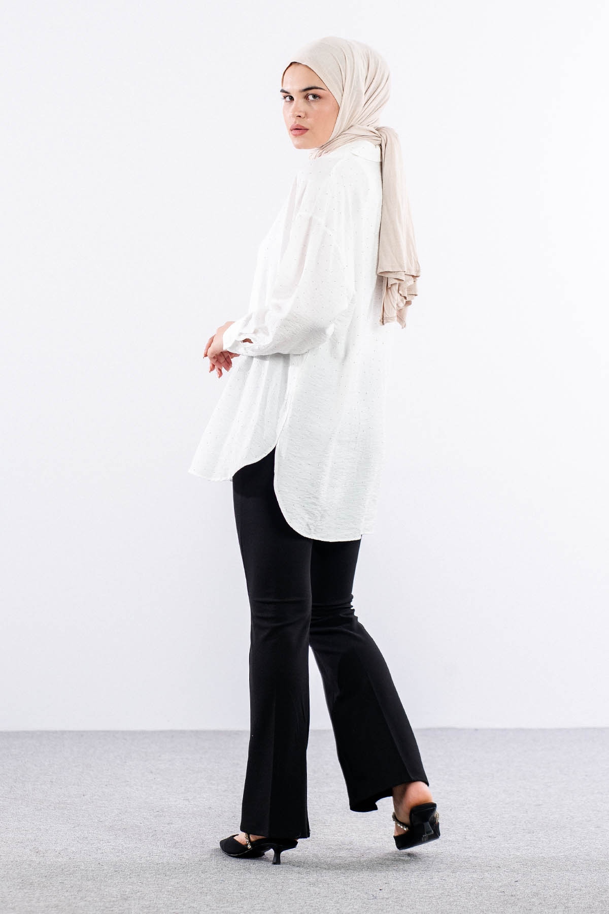 34616 Taşli Tunik Tek - Ekru - 5