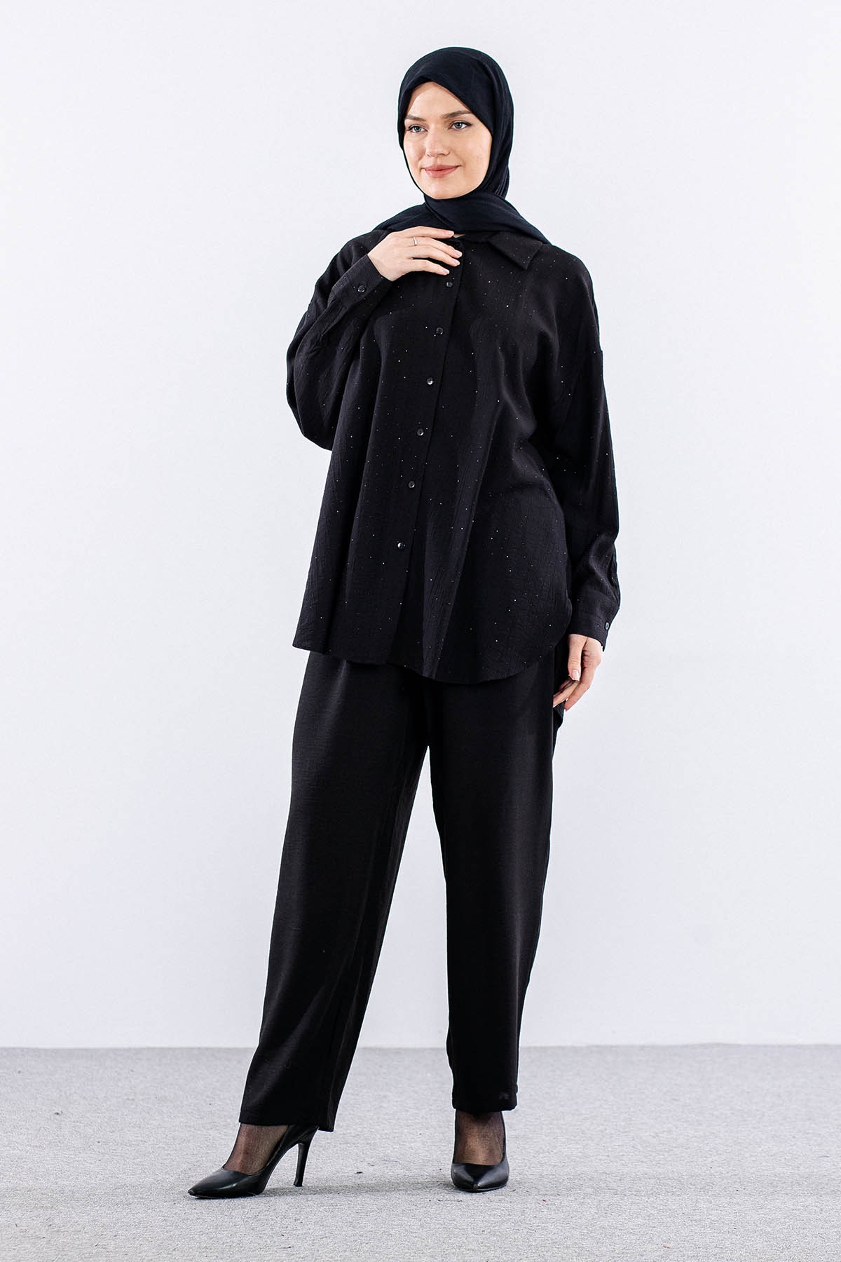 34616 Taşli Tunik Tek - Siyah - 1