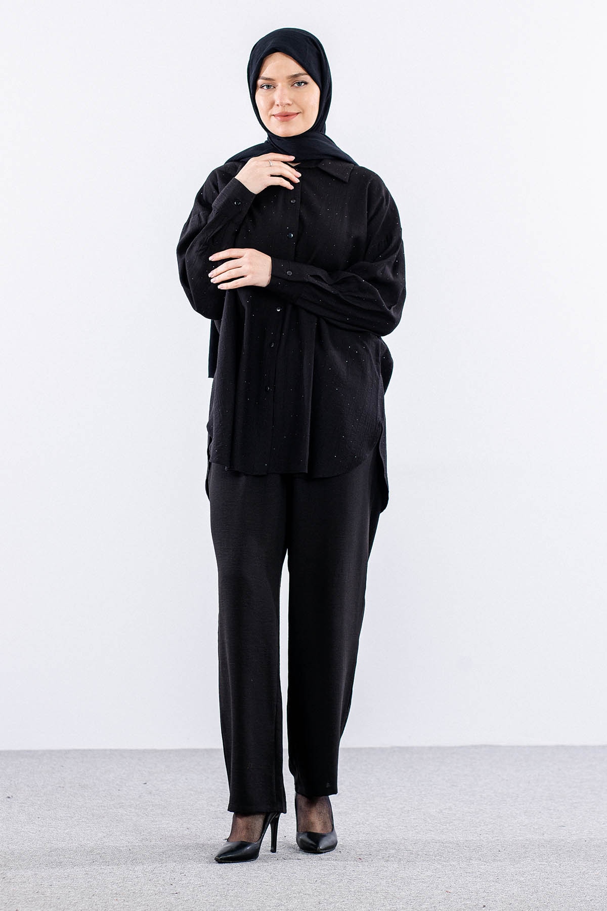 34616 Taşli Tunik Tek - Siyah - 2