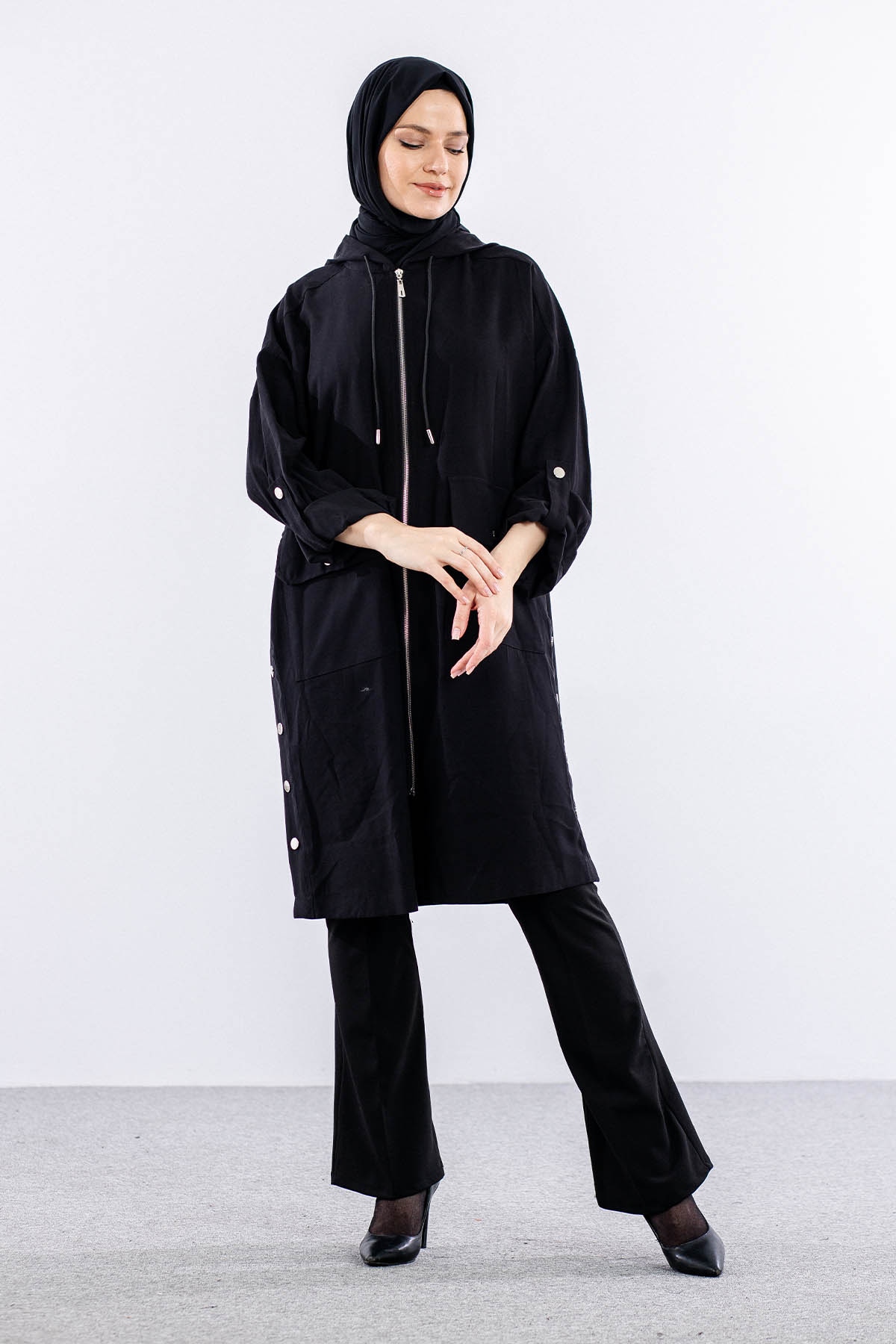 34809 Yirtmaçli Kap Tek - Siyah - 3