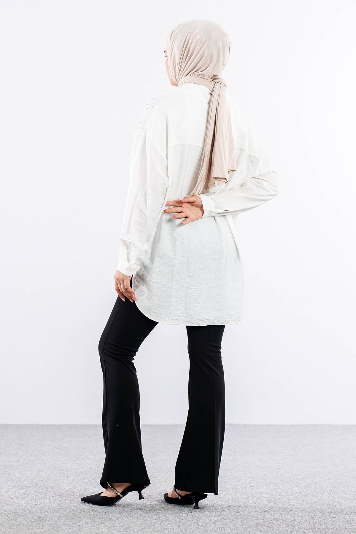 34818 Gömlek Tek Tas Detay - Ekru - 5