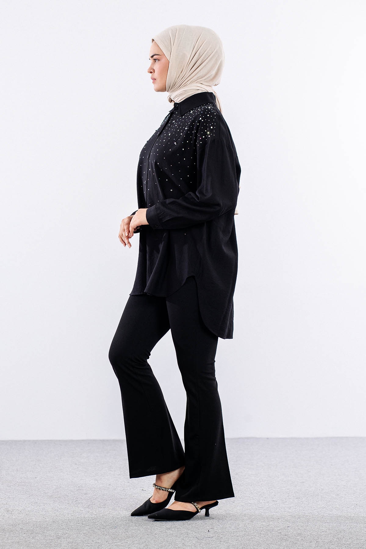 34818 Gömlek Tek Tas Detay - Siyah - 3