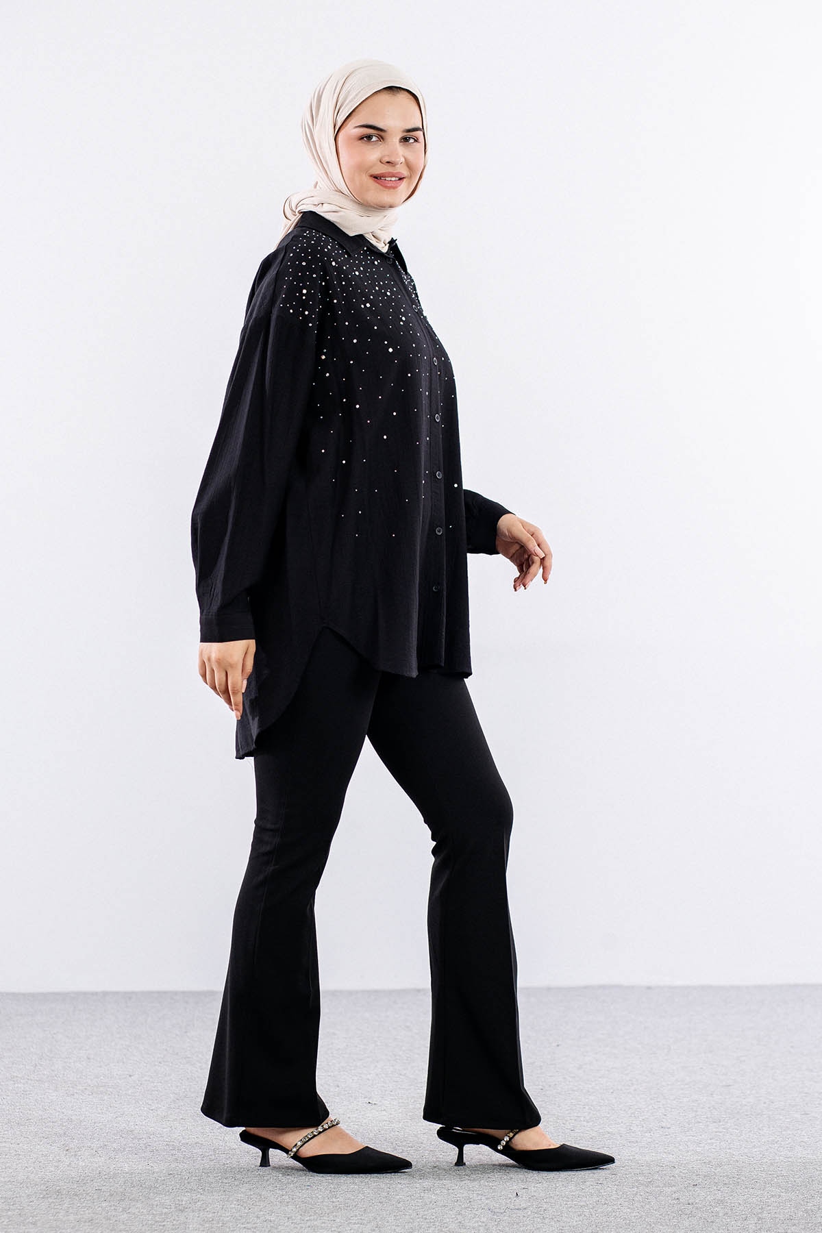 34818 Gömlek Tek Tas Detay - Siyah - 4